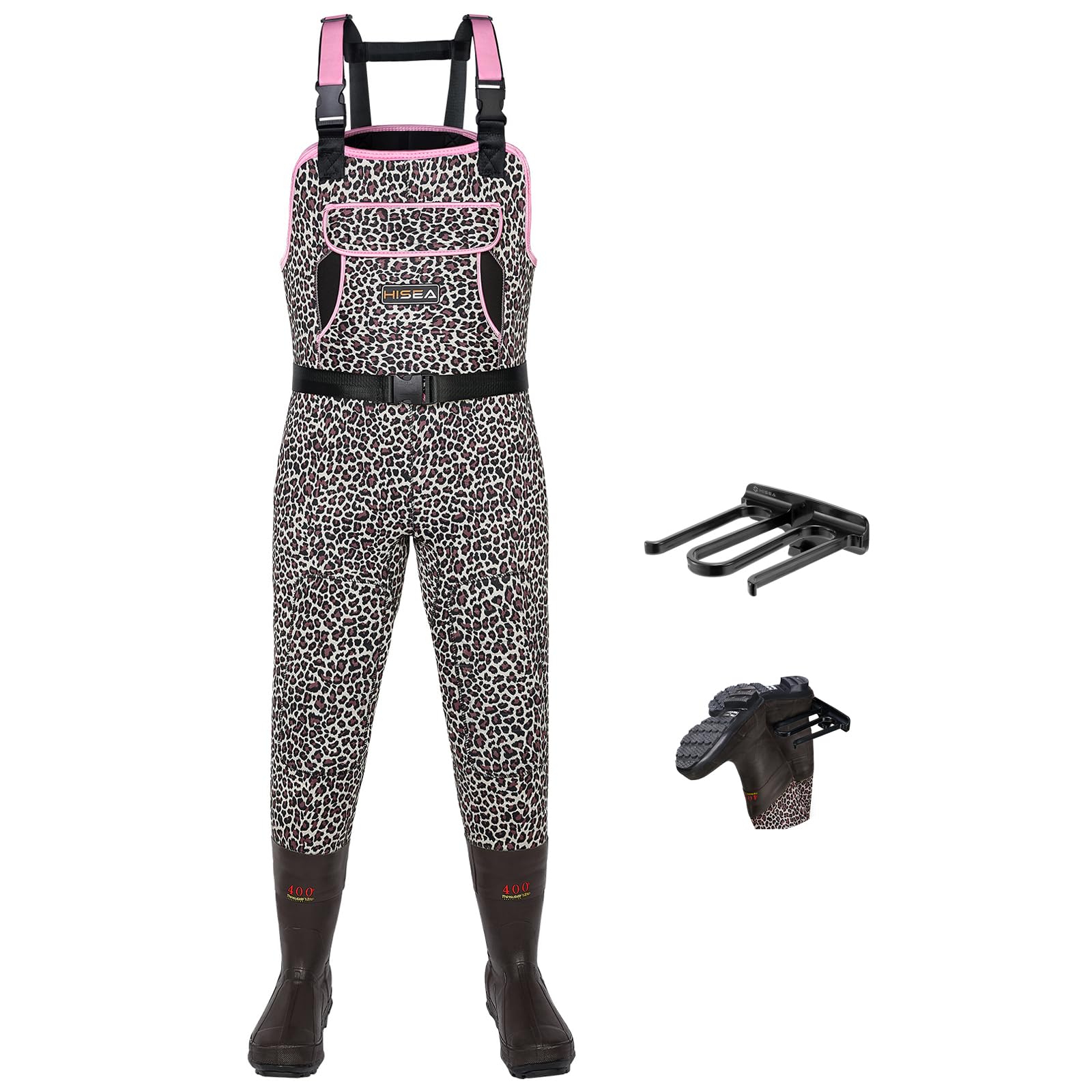 HISEA Women's Neoprene Chest Waders with Boots - Waterproof Duck Hunting & Fishing Waders for Women (Leopard Print) - Perfect for Outdoor Adventures, Marsh Hunting, and Stream Fishing