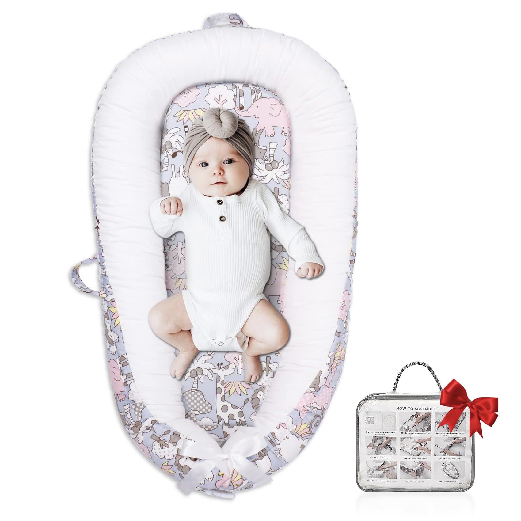 Organic Cotton Baby Lounger - Portable Newborn Lounger & Adjustable Infant Nest Cover | Ultra Soft Baby Bed for Nursery, Travel & Playtime | Perfect Baby Shower Gift