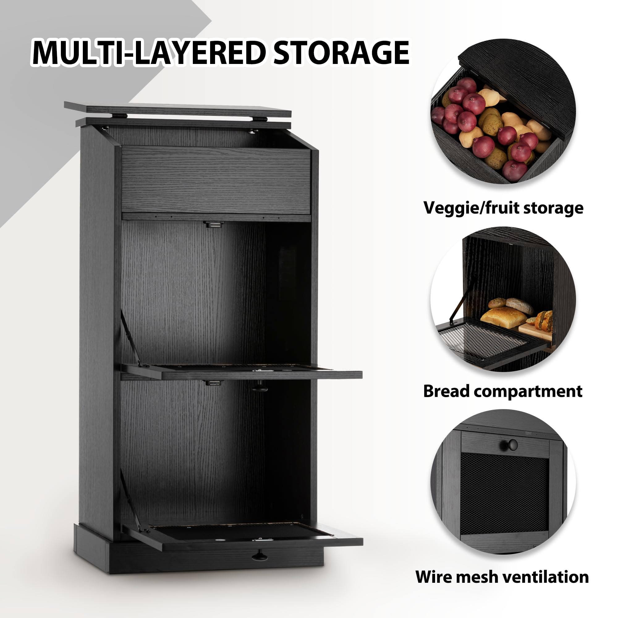 ONG Wooden Potato & Vegetable Storage Bin with Lid - Decorative Bread, Onion, and Grocery Storage Box - Perfect for Kitchen Pantry, Farmhouse Decor, and Organizing Fresh Produce