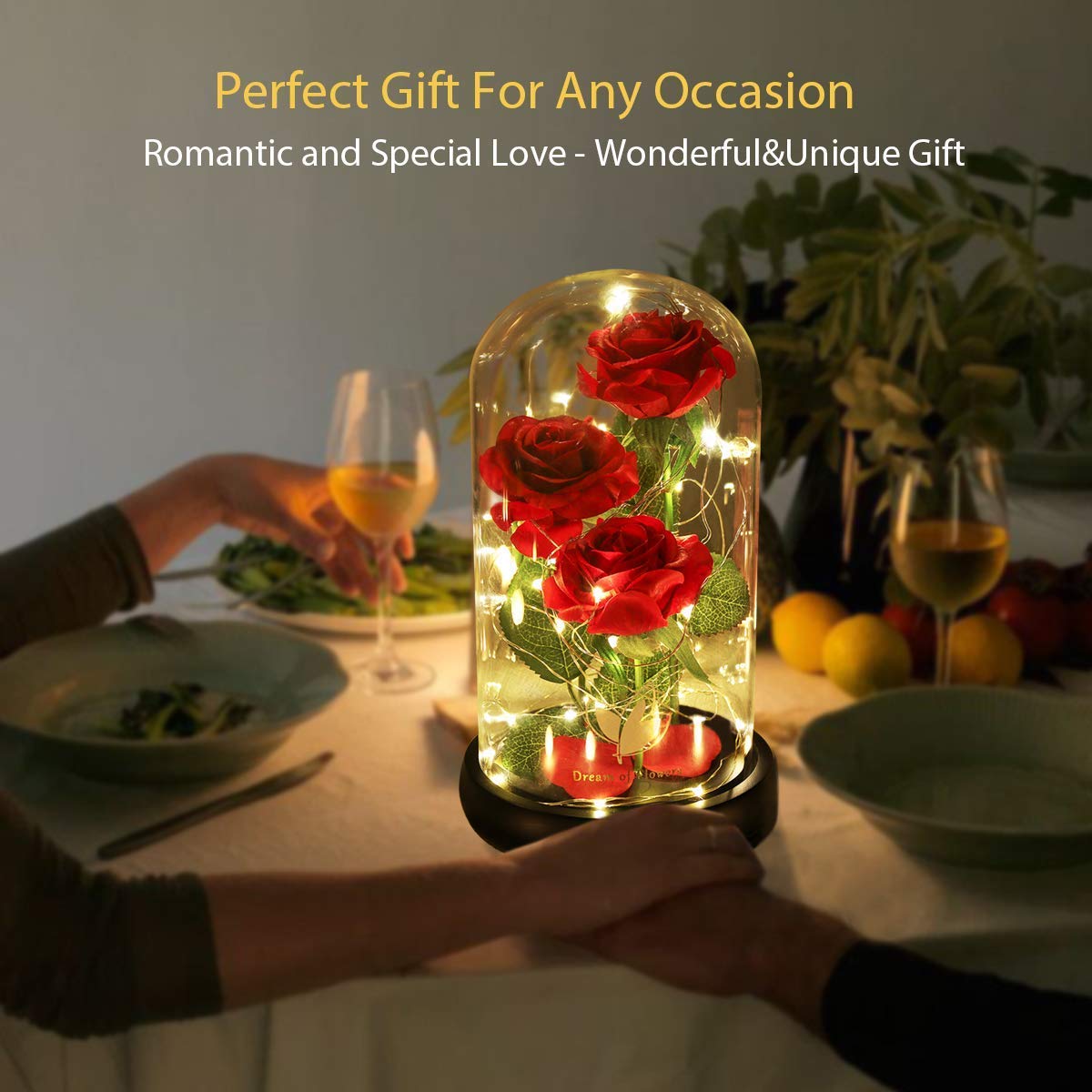 Enchanted Beauty and The Beast Rose - Elegant Light Up Glass Dome Rose for Valentine's Day, Mother's Day & Birthday Gifts - Perfect Romantic Present for Wife, Girlfriend, Mom & Women | Home Decor, Wedding Centerpiece, Anniversary Keepsake