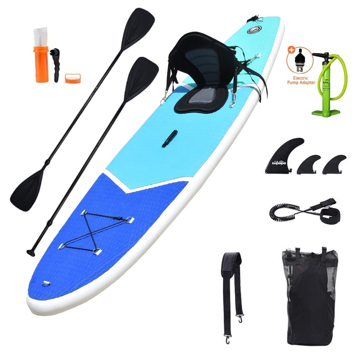 Zupapa Inflatable Stand Up Paddle Board (SUP) with Premium Accessories | Non-Slip Deck | Lightweight & Portable | Ideal for Yoga, Fishing & Family Fun on Lakes, Rivers & Oceans