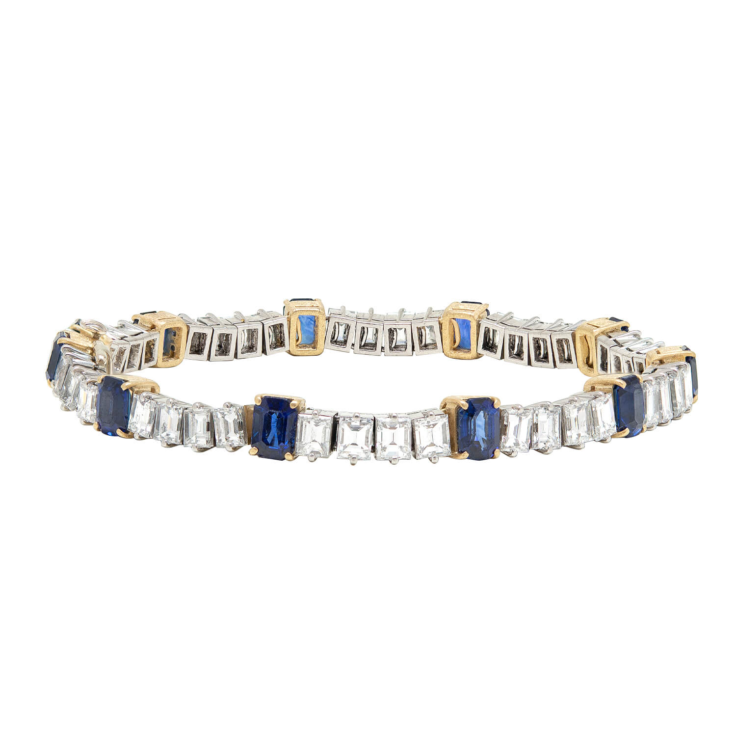Vintage 18k Gold & Platinum Sapphire Diamond Line Bracelet for Women - Elegant Jewelry Gift for Anniversary, Wedding & Special Occasions