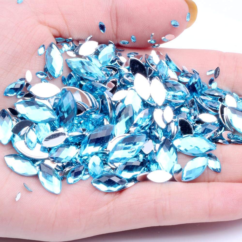 DS-117190 Acrylic Crystal Rhinestones Flatback - 14 Aquamarine, 5x10mm (1000pcs) for Nail Art, DIY Crafts, Jewelry Making & Costume Decorations | Perfect for Bridal, Party & Fashion Accessories