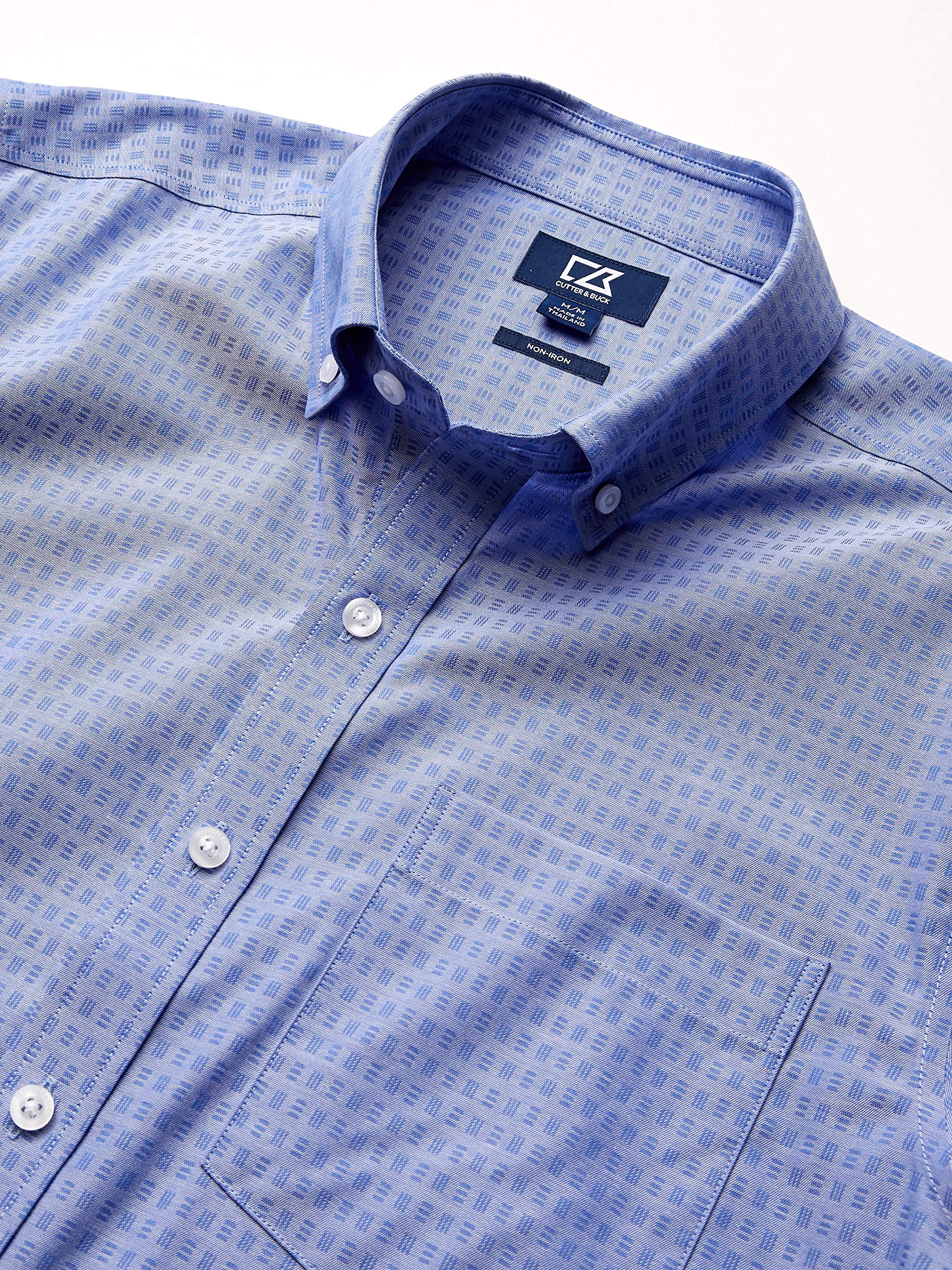Cutter & Buck Men's Short Sleeve Jacquard Button-Up Shirt | Classic Three Bars Design | Perfect for Business Casual & Office Wear