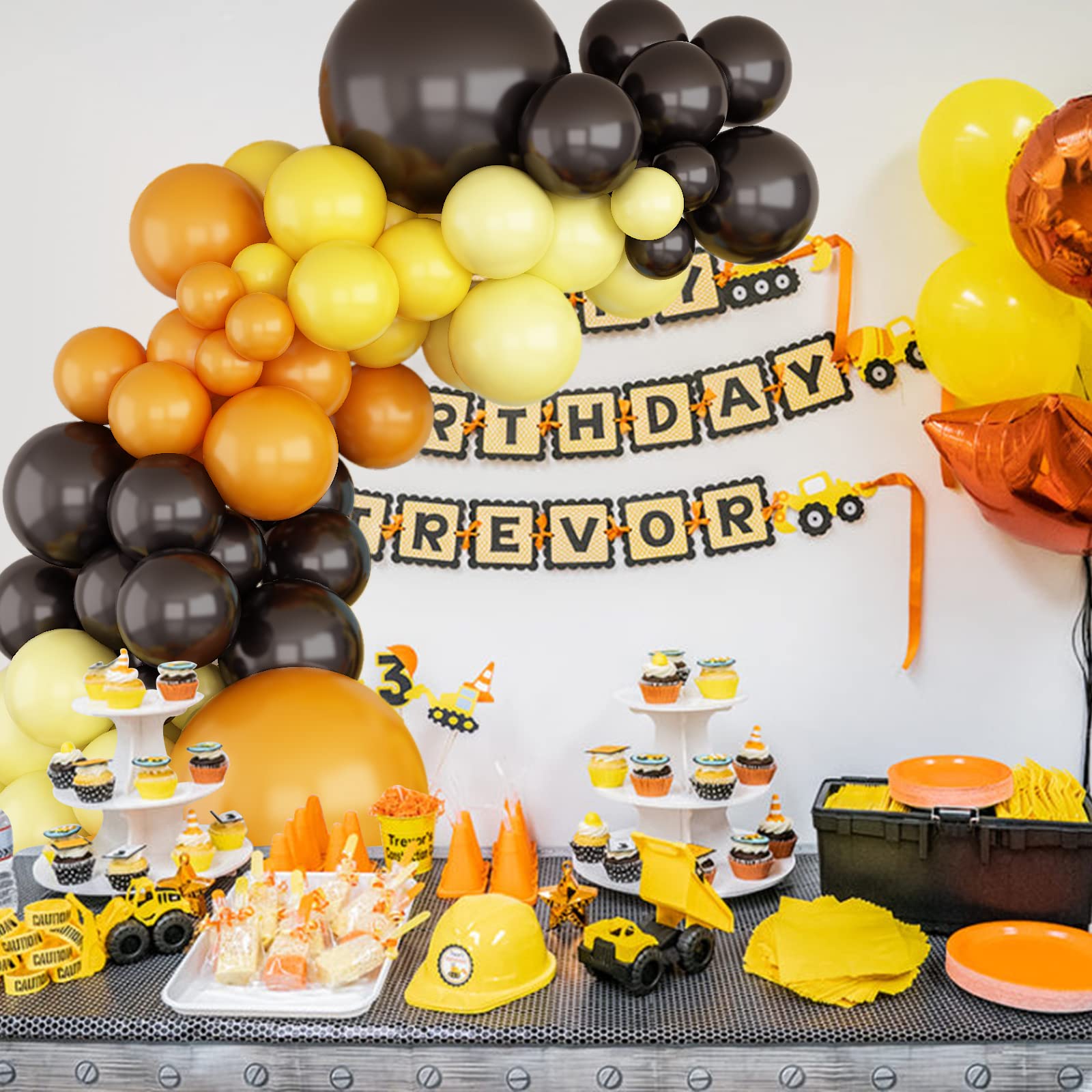 Retro Orange Black Yellow Balloon Garland Kit - Latex Balloon Arch for Birthday, Wedding, Baby Shower, Engagement Party Decorations | Perfect for Construction Theme, Quarantine Celebrations & DIY Home Decor