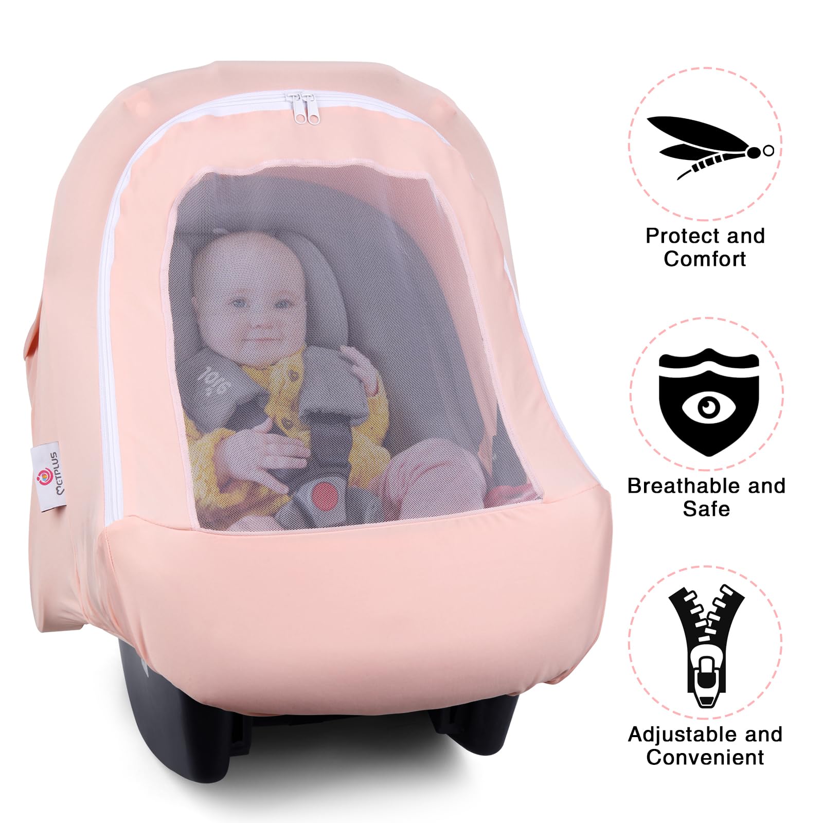 Metplus 2-in-1 Baby Car Seat Cover with Privacy Sun Shade | Universal Infant Carrier Canopy for Boys & Girls | UV Protection & Breathable Fabric | Perfect for Strollers, Shopping Carts & Travel Safety