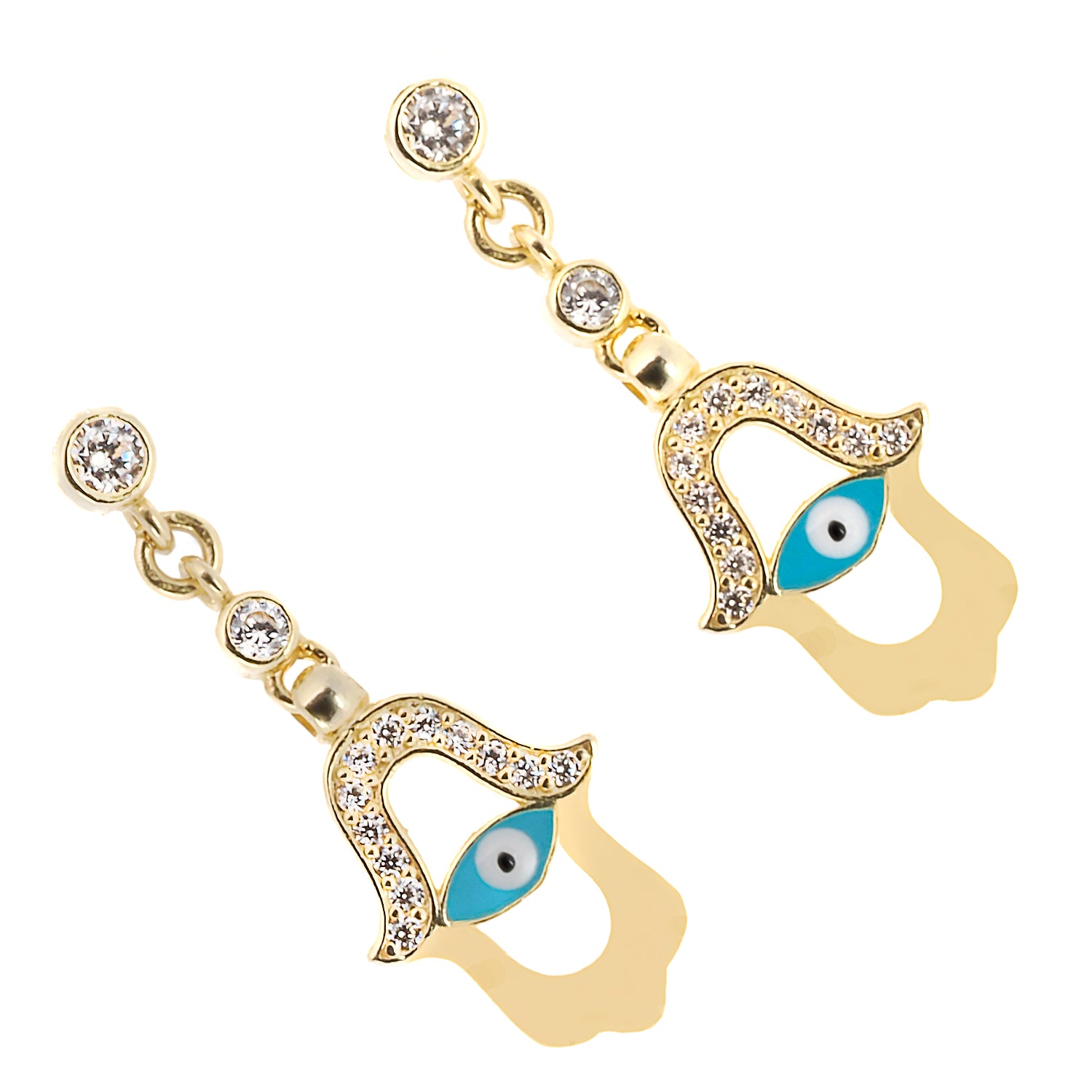 Turquoise Enamel Evil Eye Gold Plated Hamsa Earrings for Women - Protection Jewelry for Good Luck & Positive Energy - Perfect for Yoga, Meditation & Spiritual Healing