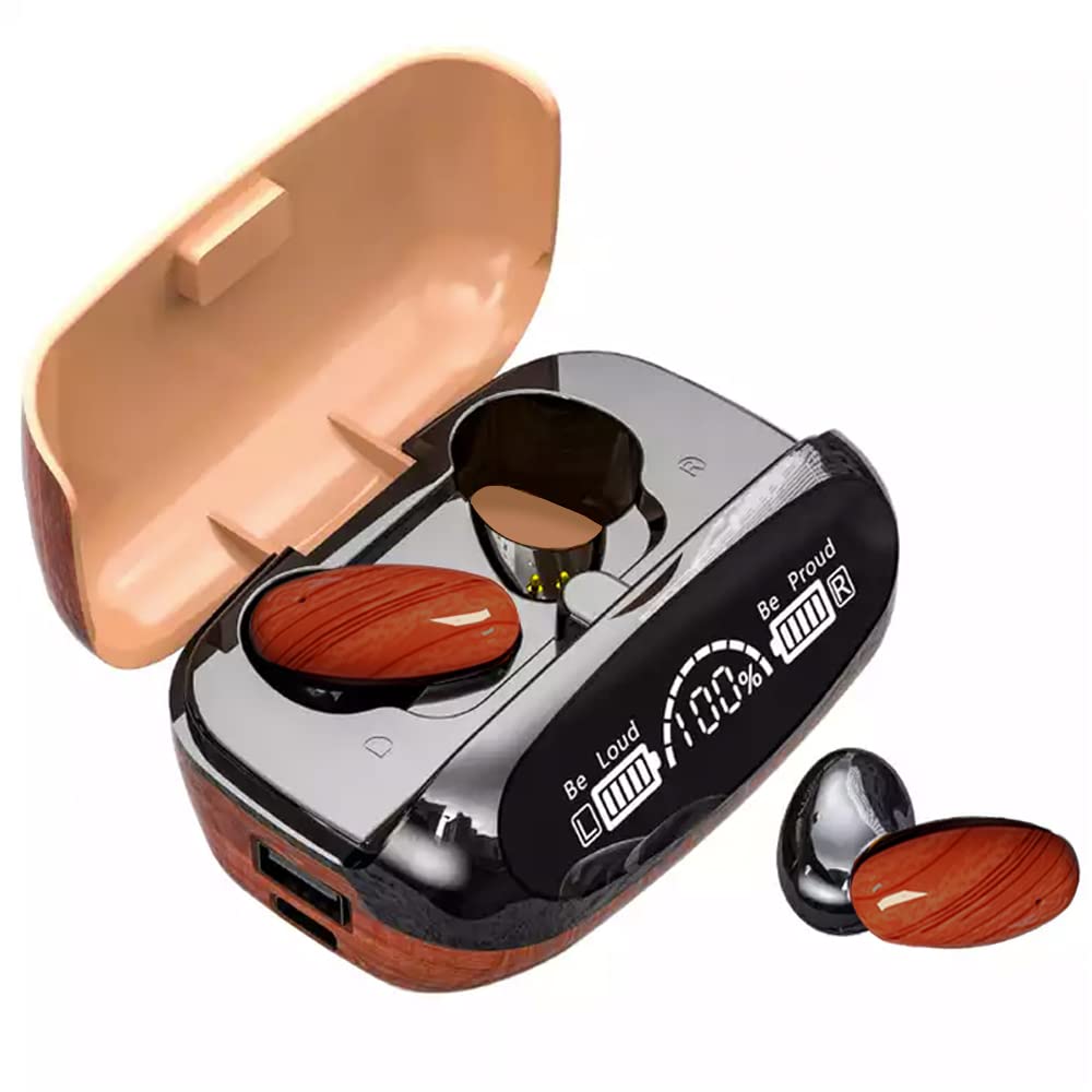 Vintage Wooden Wireless Bluetooth 5.2 Earbuds - IPX6 Waterproof In-Ear Headphones with Microphone & USB-C Charging Case for iPhone Android iOS (Mahogany) - Perfect for Gym, Running, Travel & Workouts