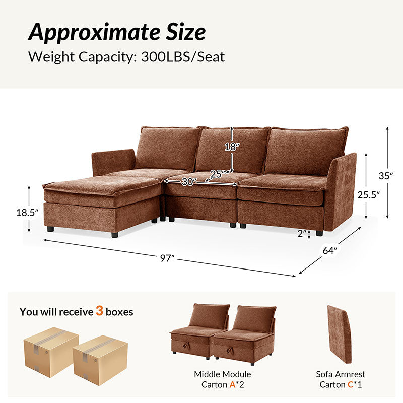 Harmetrix Oversized Soft Sectional Couch with Storage | Modern L-Shaped Sofa Bed with Hidden Compartment | Perfect for Living Room, Family Room & Small Spaces