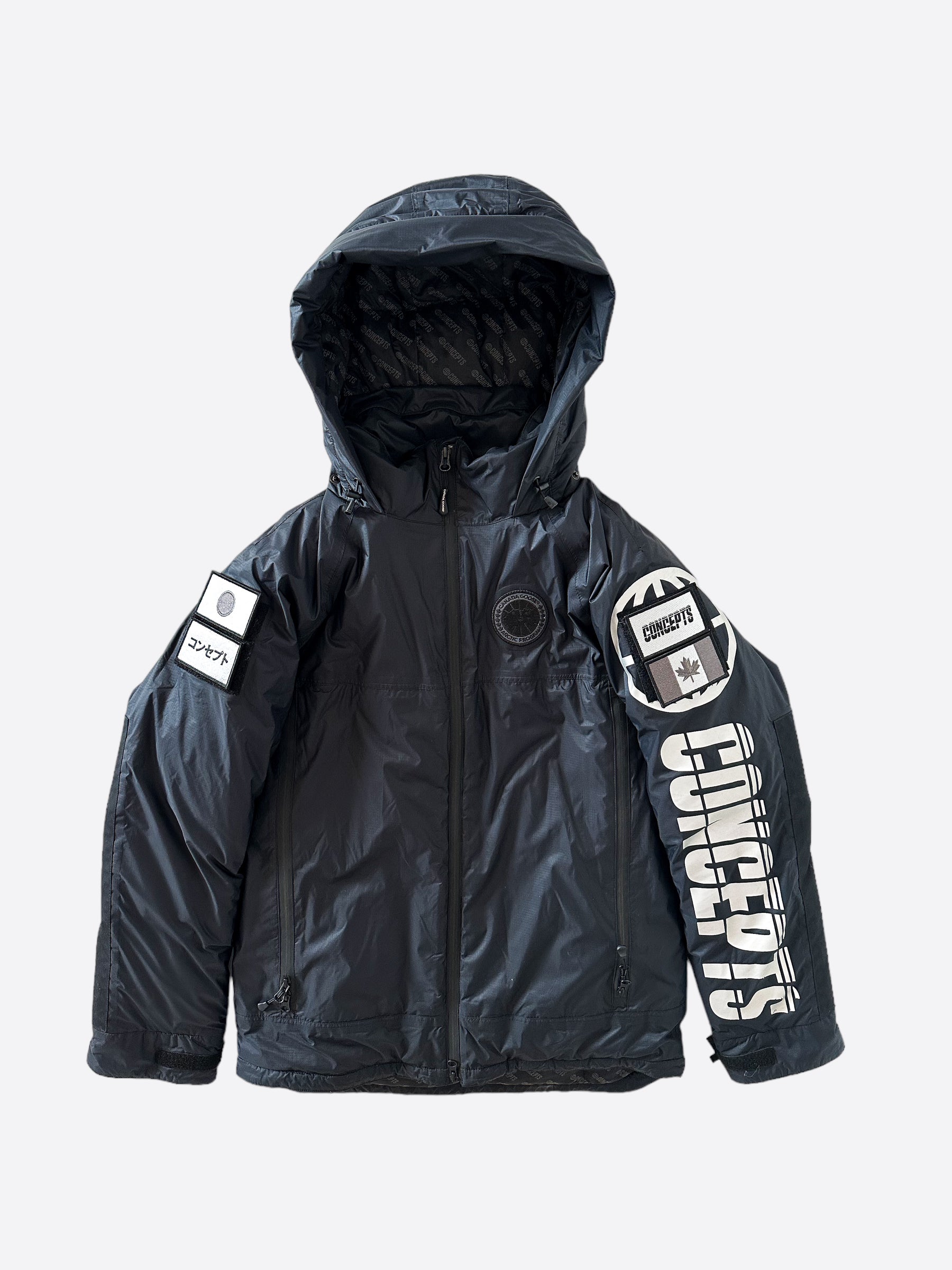 Canada Goose Concepts Black Reflective Patches Denim Jacket - Waterproof Winter Coat for Men & Women - Perfect for Urban Commuting, Outdoor Adventures & Cold Weather Fashion
