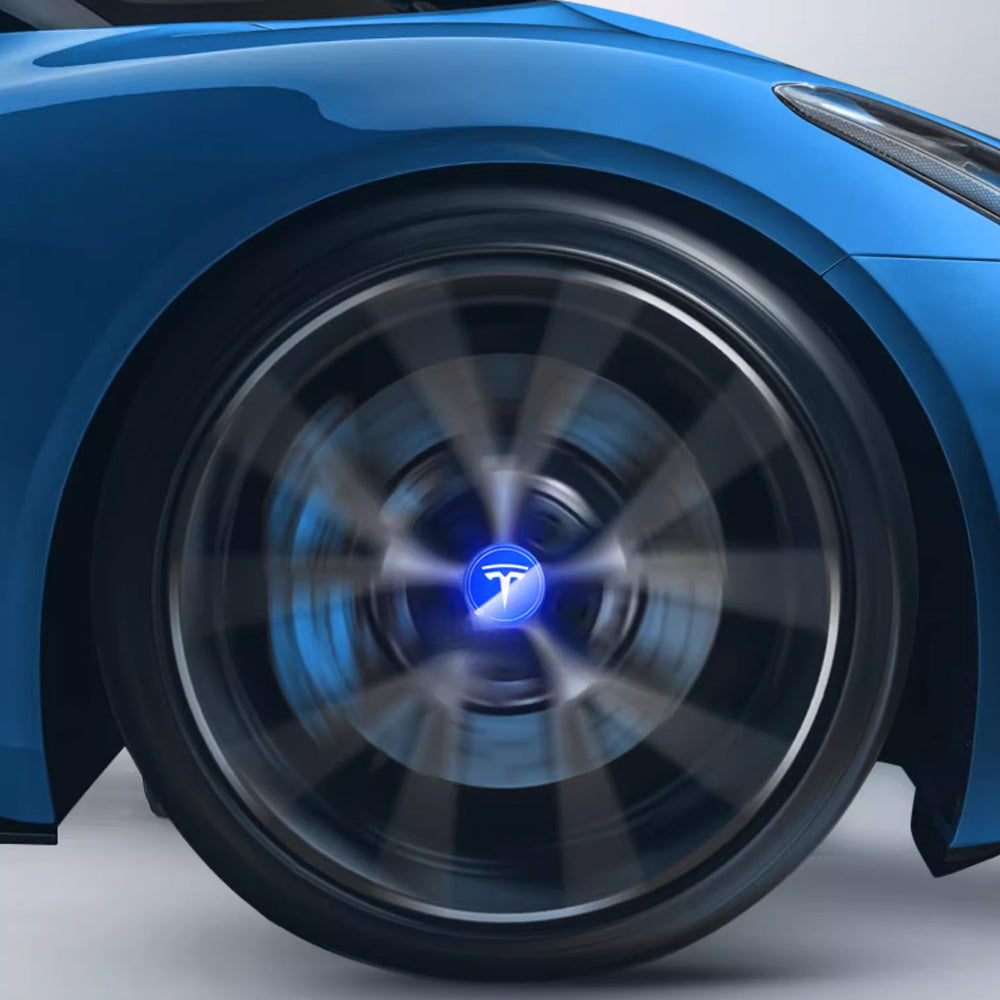 EVBASE Tesla Logo Model 3/Y LED Wheel Hub Caps (4PCS) - Waterproof LED Center Caps for Night Driving & Car Customization - Perfect for Tesla Enthusiasts & Car Modifications