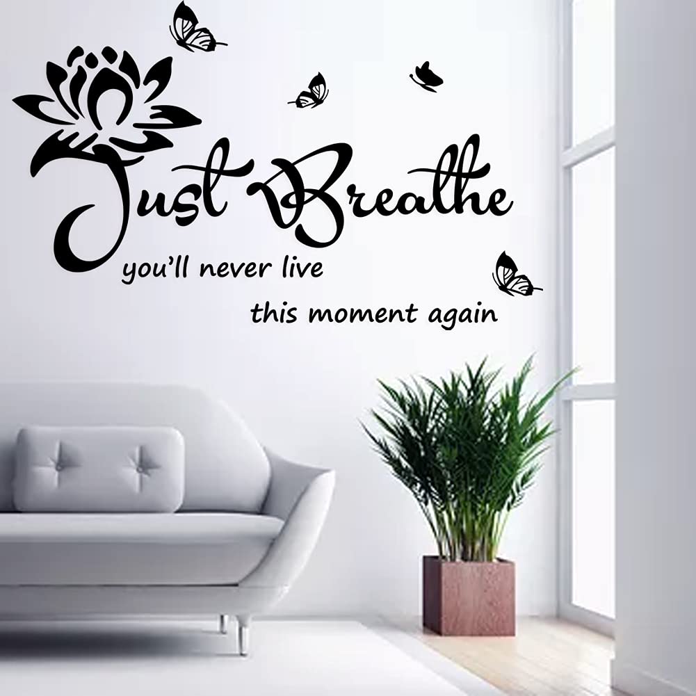 Vinyl Wall Stickers - Inspirational Just Breathe Quote Decals for Living Room, Bedroom, Nursery & Yoga Space - Waterproof Home Wall Art Decor for Relaxation & Meditation Areas
