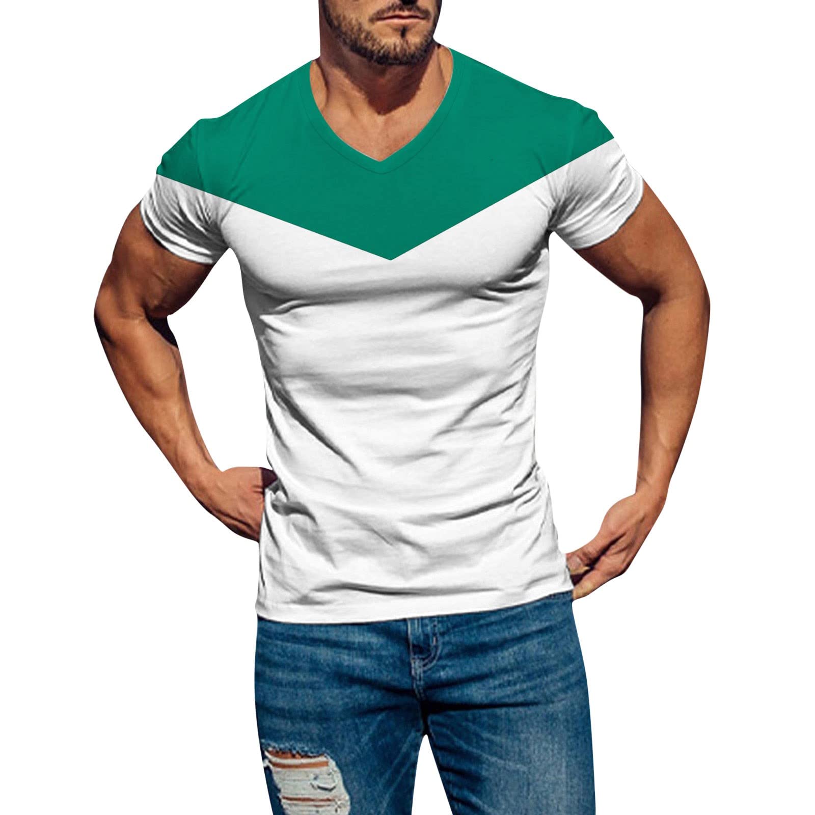 Egmy Men's Soft Stretch Cotton V-Neck T-Shirt - Slim Fit Short Sleeve Casual Tee for Summer | Comfortable Everyday Wear & Outdoor Activities