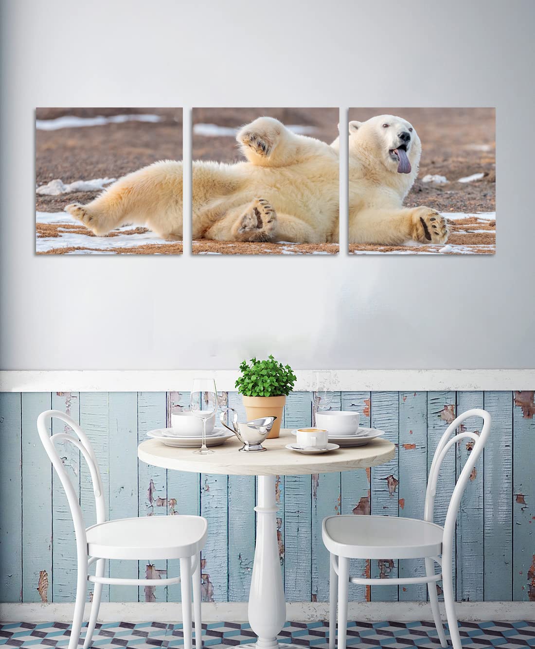 Funny Polar Bear Wall Art Canvas - 3-Piece Framed Prints 20x20 Inches - Cute Bear Pictures for Home, Office, Living Room, Bedroom & Kitchen Decor | Perfect Gift for Animal Lovers & Nursery Wall Decor
