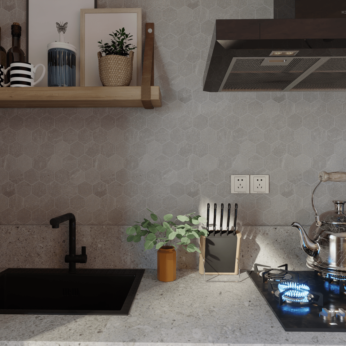 Hexagon Nord Palladium Matte Porcelain Mosaic Tile - 2 Pack for Kitchen Backsplash & Bathroom Wall Decor