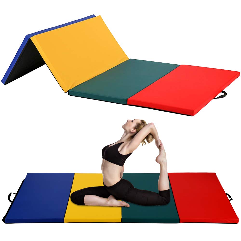 Bigacc 4-Panel Folding Gymnastics Mat for Kids - Thick Yoga & Tumbling Exercise Mat with Carrying Handles - Lightweight Fitness Equipment for Aerobics, Workout & Training - Perfect for Home Gym, Playroom & Gymnastics Practice