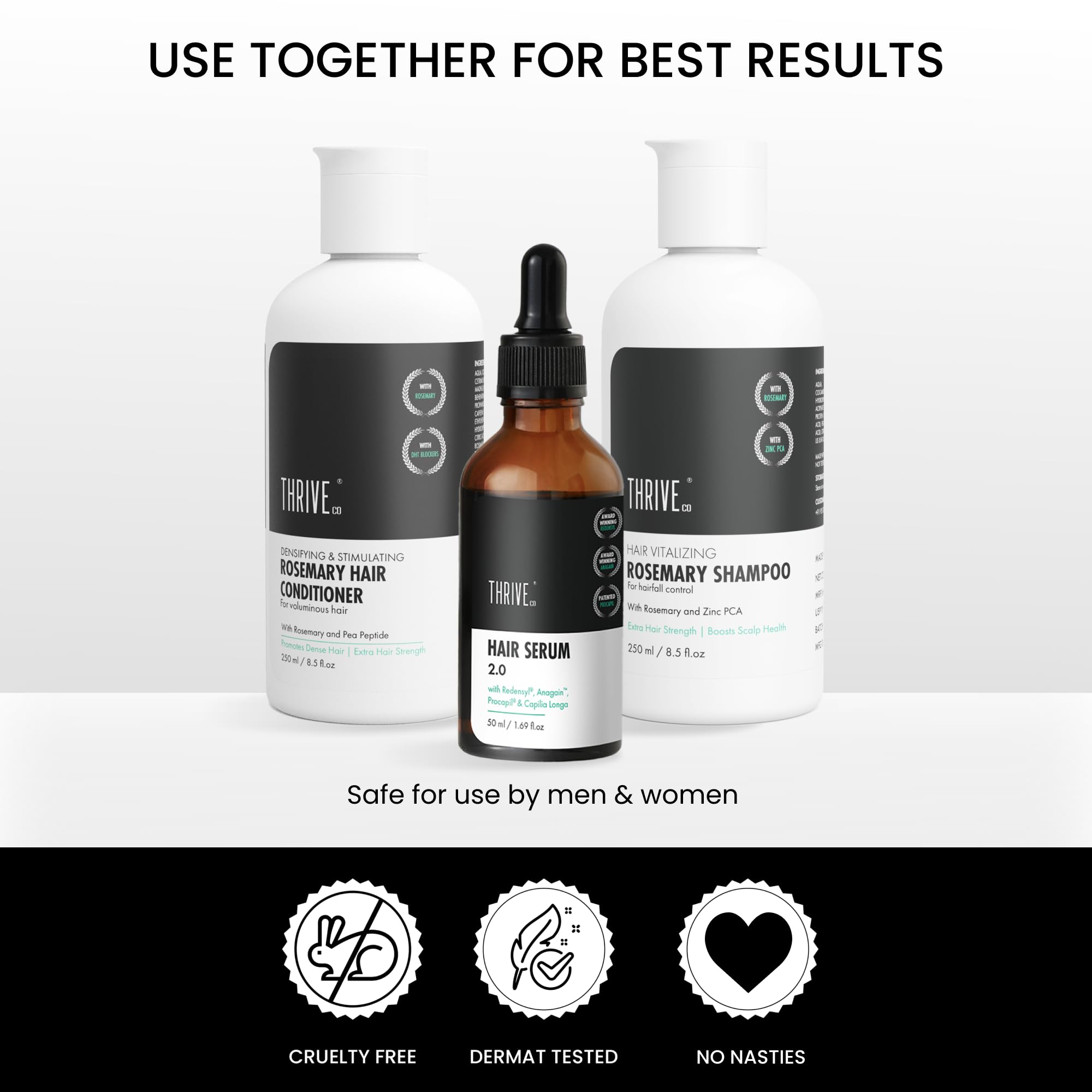 ThriveCo Rosemary Hair Conditioner for Voluminous Hair Growth | Pea Peptide & Caffeine Infused Treatment | Sulfate & Paraben Free | Strengthens & Densifies Hair | 250ml Bottle for Men & Women | Perfect for Daily Use & Hair Regrowth Routines