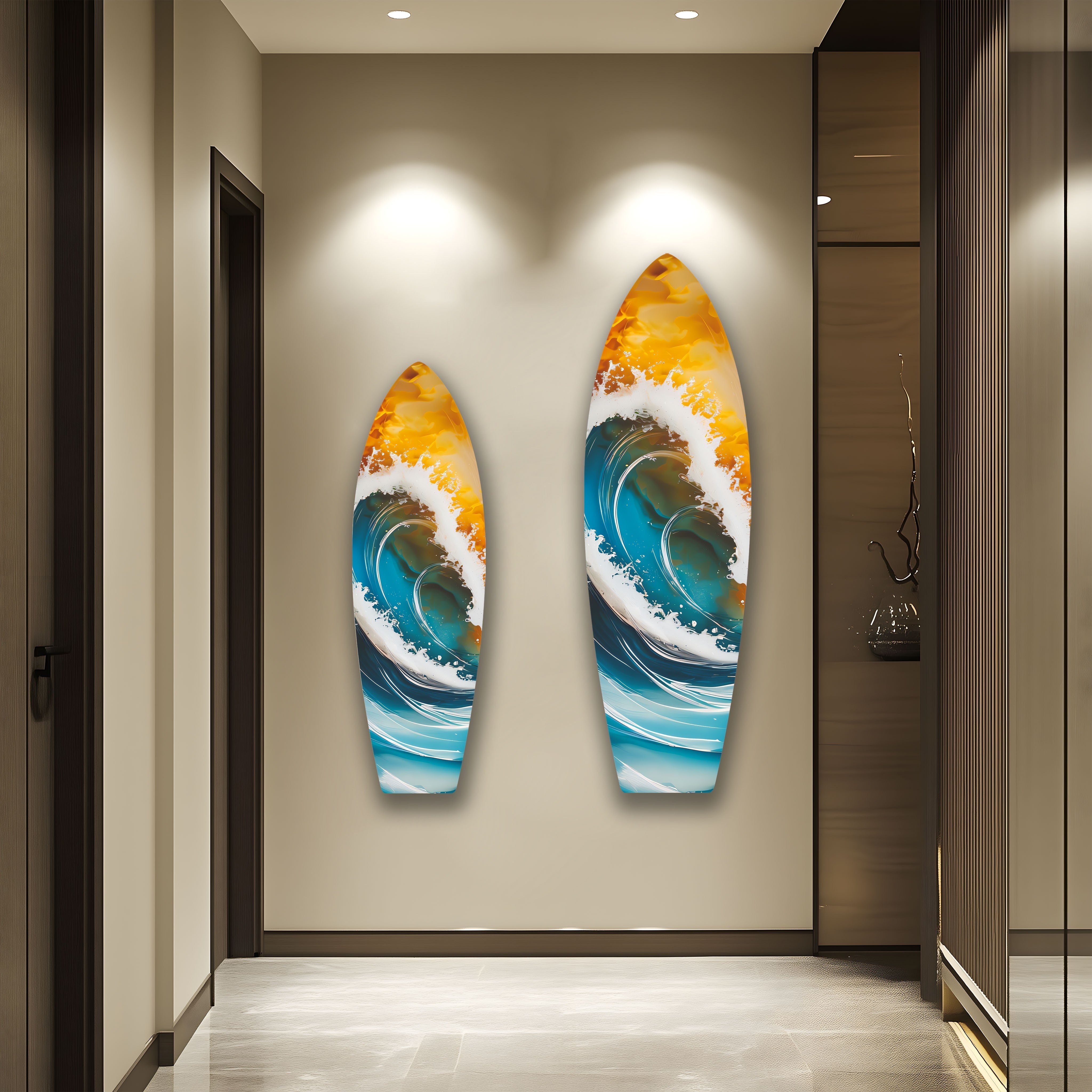 Big Ocean Waves Surfboard Wall Art - Coastal Beach Decor for Living Room, Bedroom & Office - Perfect Surfing Theme Home Decor