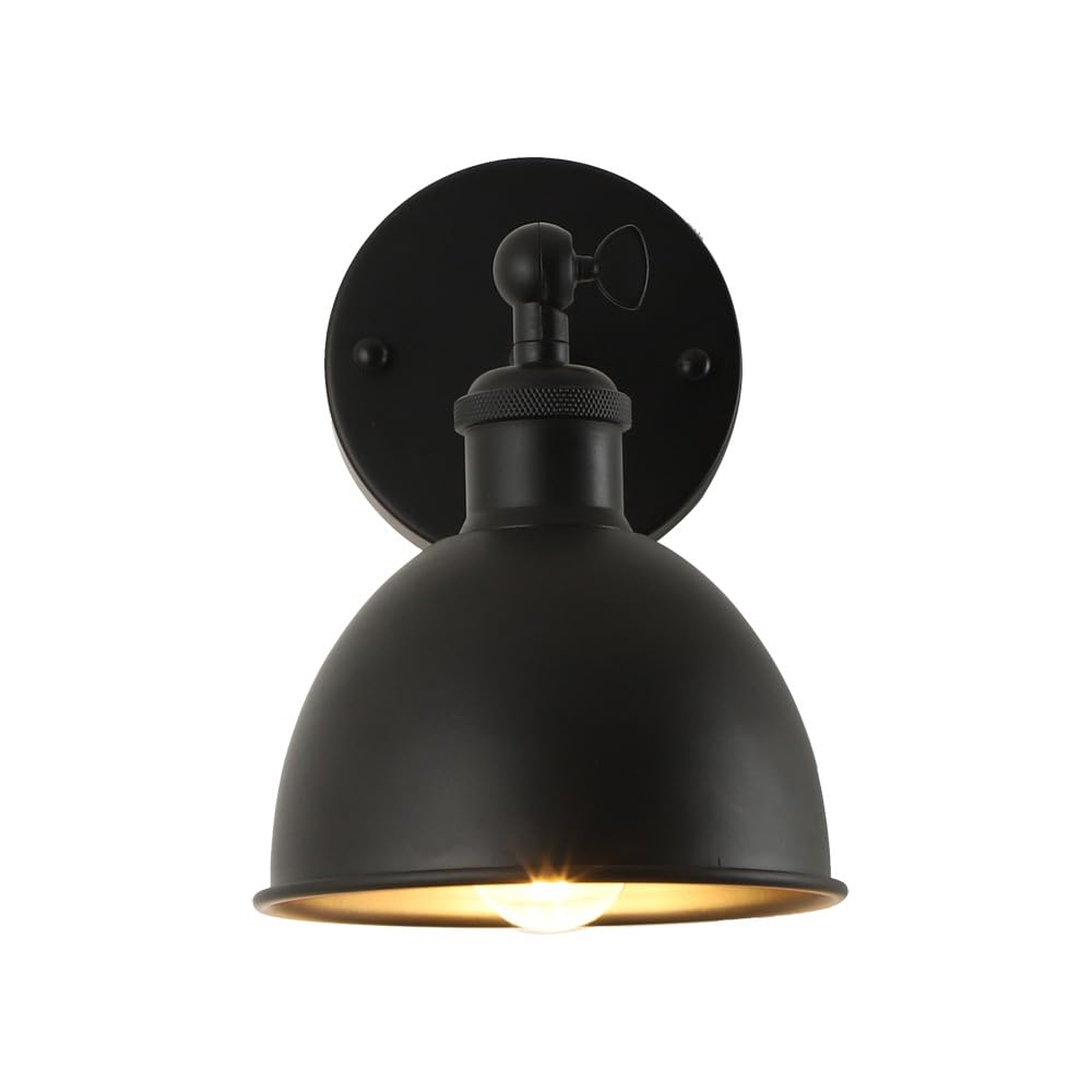 Vintage Black Wall Sconce Light - 1-Light Farmhouse Wall Lamp with Industrial Pull Chain Switch - 15cm Shade - Perfect for Living Room, Bedroom, Bathroom, Kitchen, Hallway & Doorway Lighting