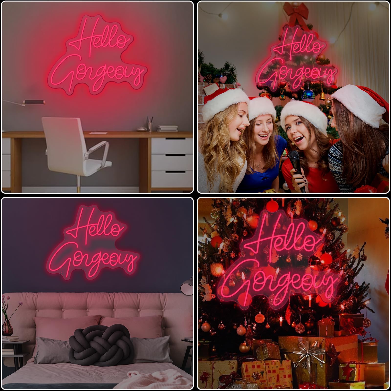 Custom Pink LED Neon Sign - Hello Gorgeous Wall Decor for Bedroom, Wedding, Party Room | Energy-Efficient Dimmable Neon Light for Home, Bar, Cafe (Pink-02)