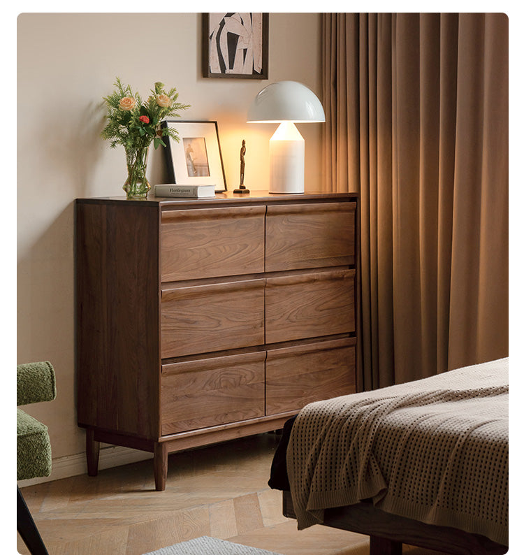 Solid Black Walnut Wood Dresser - 6-Drawer Bedroom Storage Furniture for Master Bedroom, Guest Room & Nursery Organization
