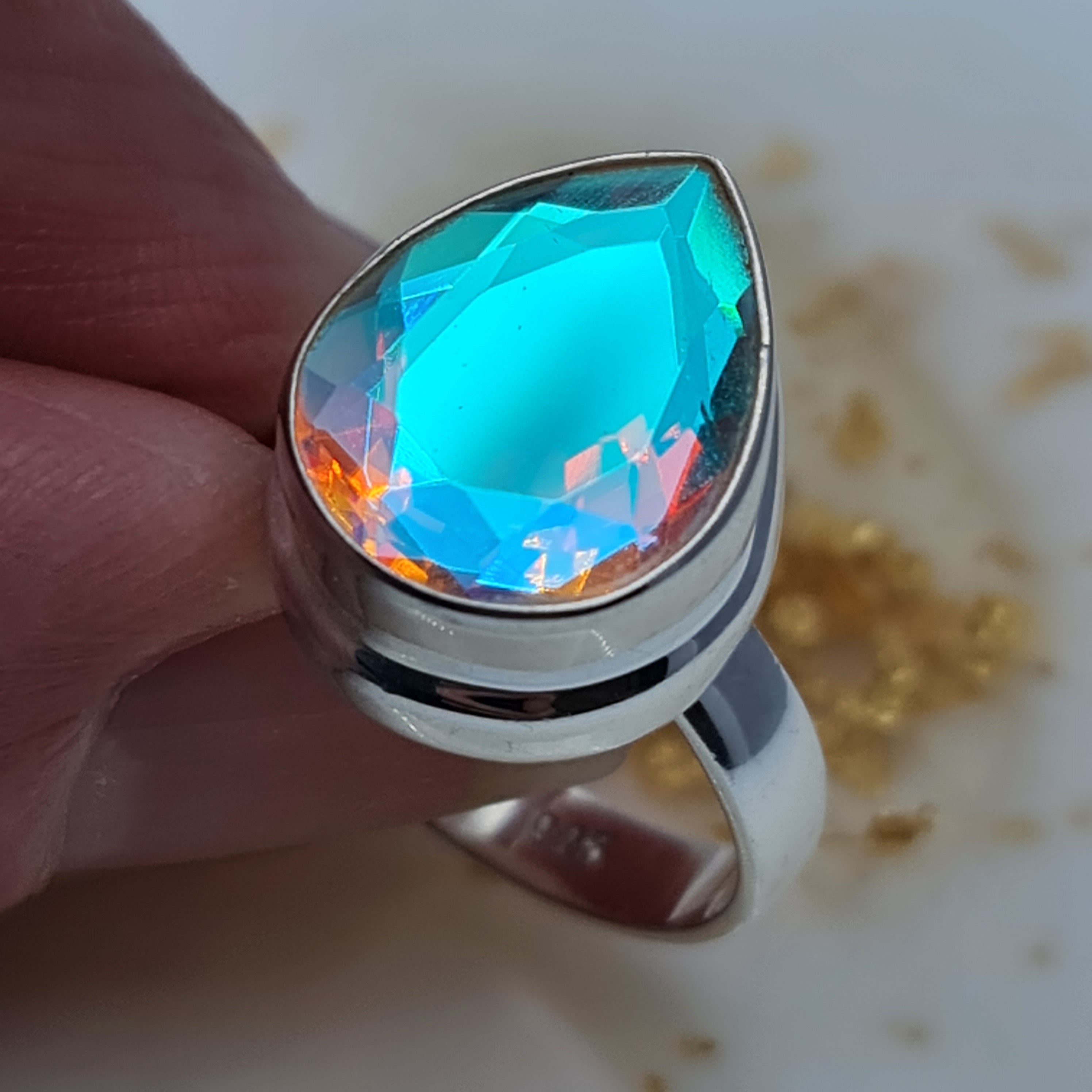 Angel Aura Quartz Ring - Size 8 - Healing Crystal Jewelry for Women - Spiritual Protection & Positive Energy - Perfect for Meditation, Yoga & Everyday Wear