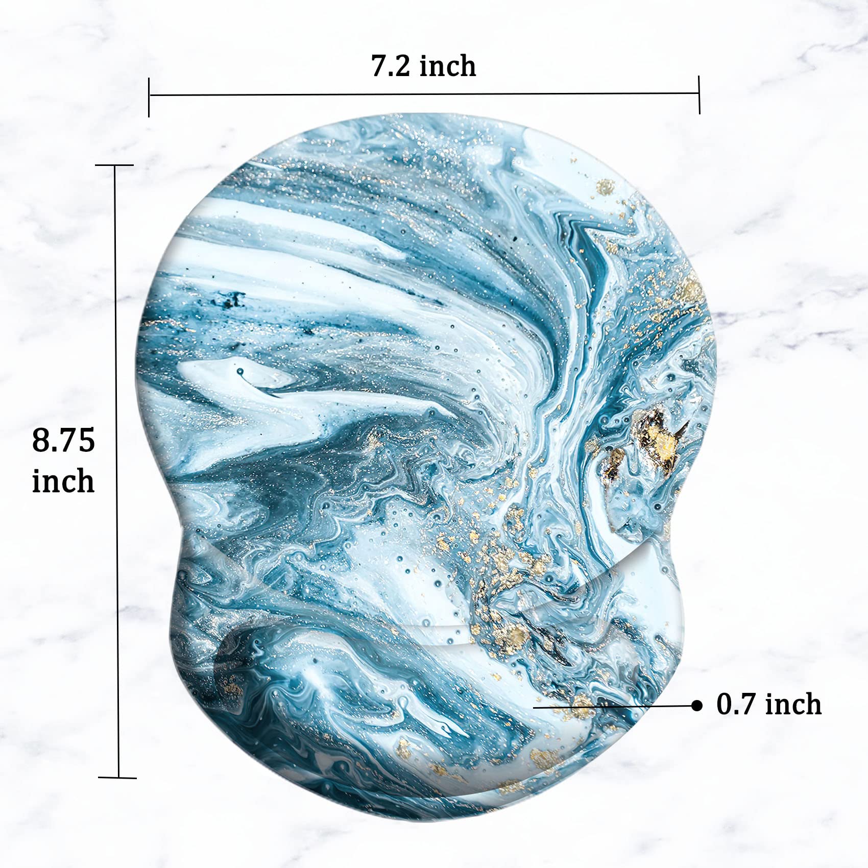 Ergonomic Mouse Pad with Wrist Support - Pain Relief & Comfortable PU Non-Slip Base for Home Office, Work, Study & Gaming - Gold Blue Marble Design for PC & Laptop Users