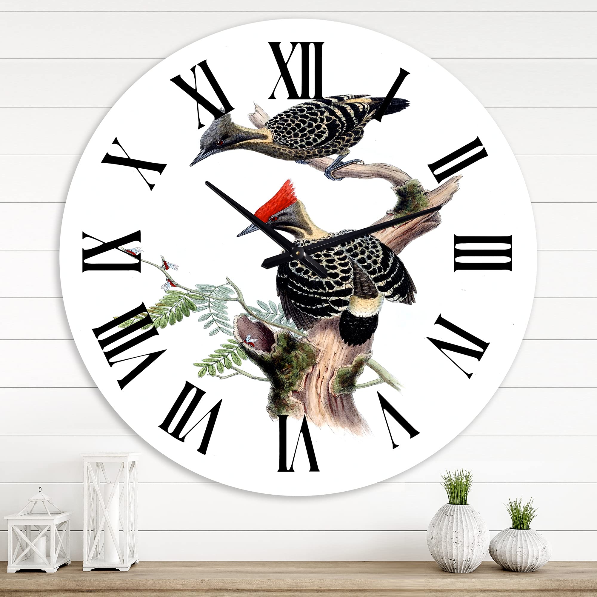Vintage Birds in The Wild VI Large Wall Clock - Traditional Home Decor for Living Room, Bedroom & Office | Silent Non-Ticking Battery Operated Clock