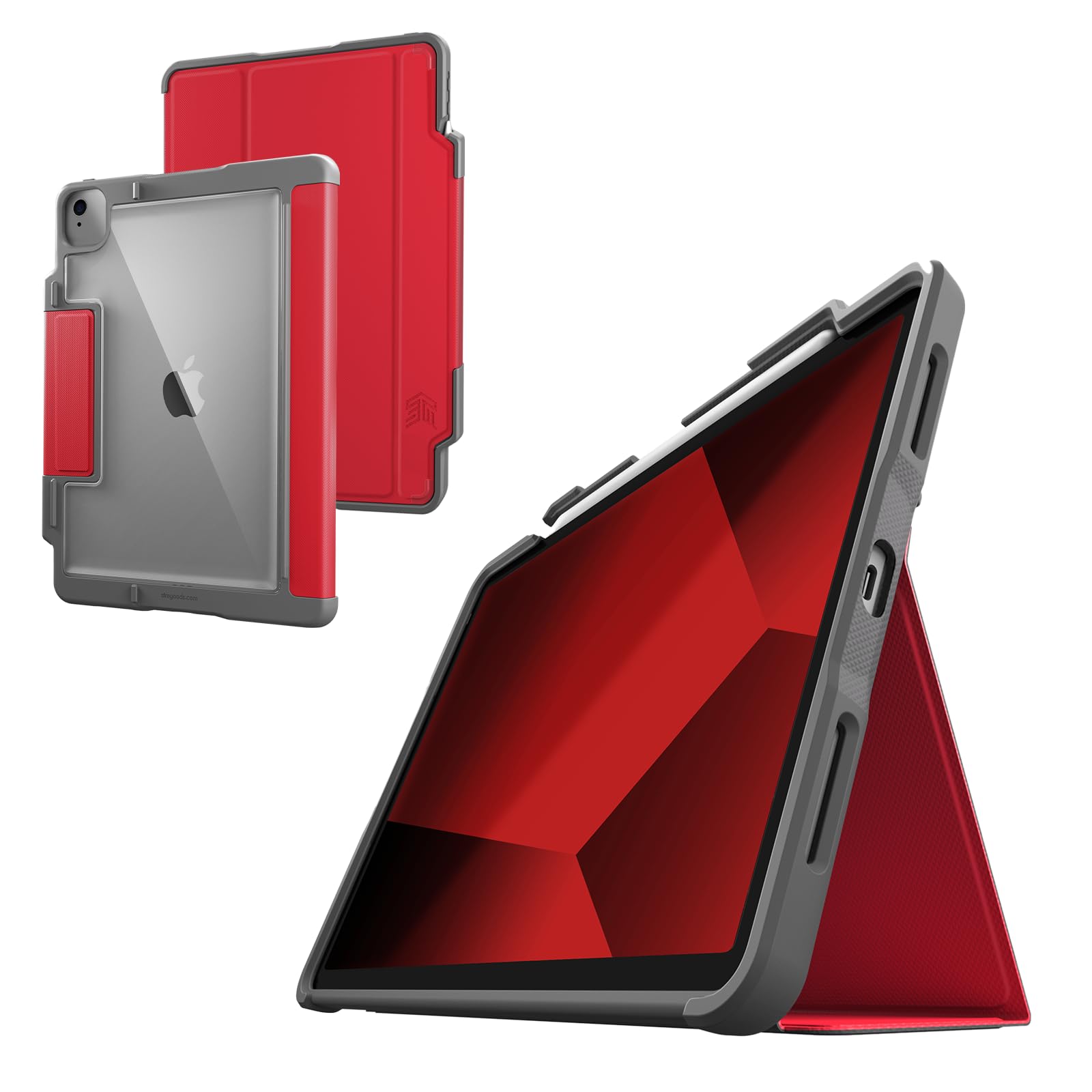 STM Dux Plus iPad Air 11-inch M2 6th Gen 2024 Case (Compatible with 5th/4th Gen) - Ultra Protective Lightweight Rubberized Cover with Clear Back & Apple Pencil Holder - Battery Saving Auto Sleep/Wake Feature - Perfect for Work, Travel & School - Red
