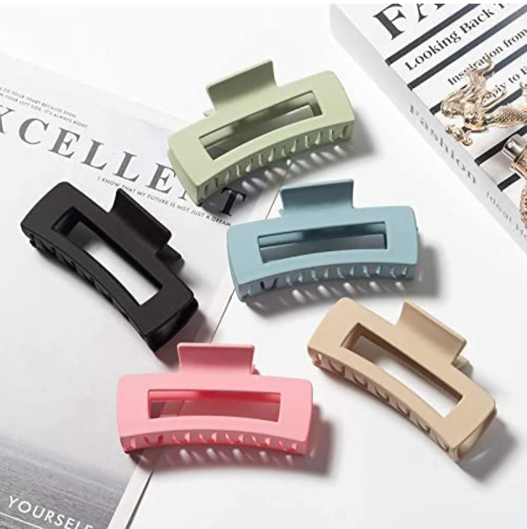 Matte Rectangle Jumbo Hair Clips for Women - 5 Pack Strong Hold Thick Hair Clutchers, Fashion Styling Accessories for Girls & Women | Perfect for Updos, Ponytails & Everyday Hairstyles