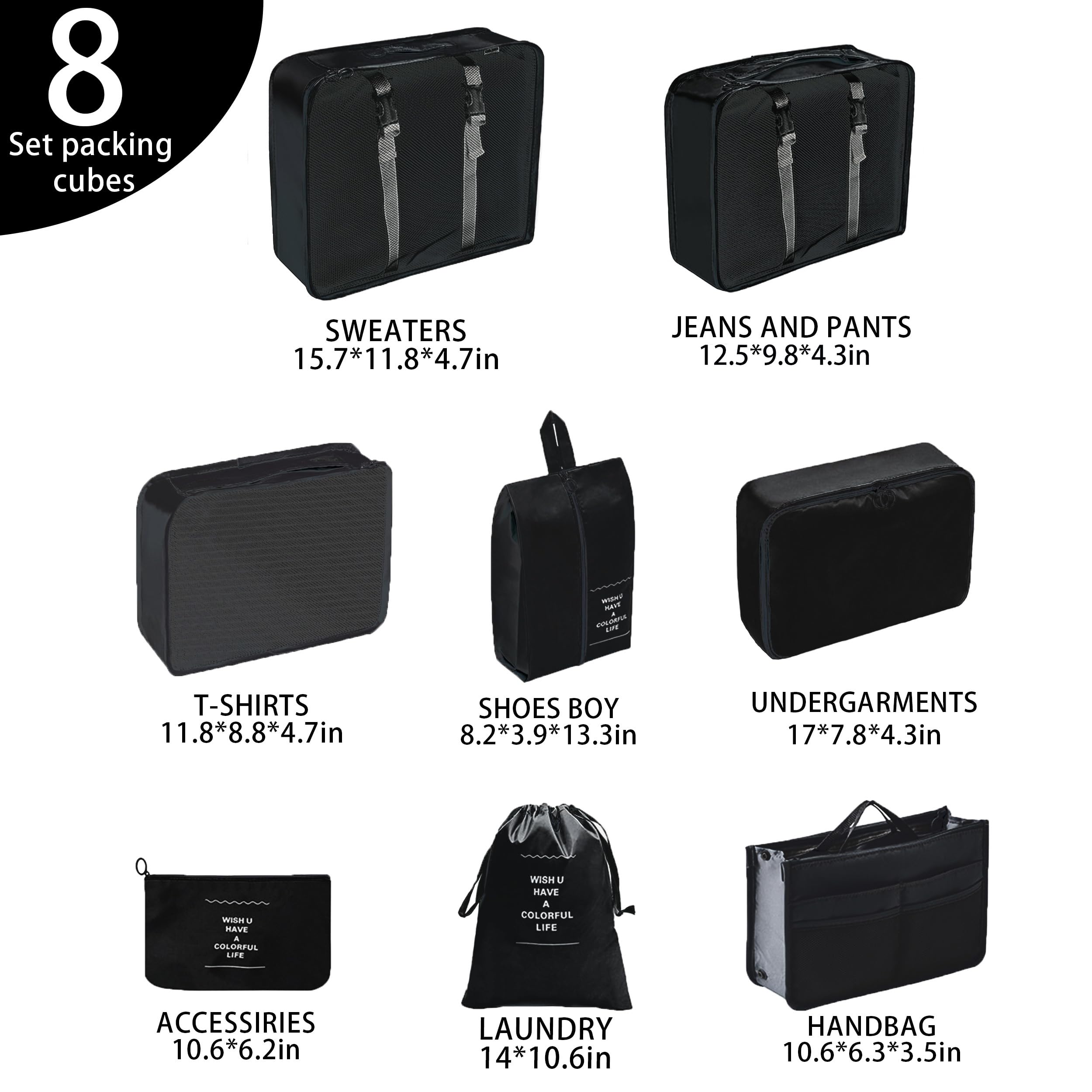 8-Piece Packing Cubes Set - Travel Organizer for Suitcases & Luggage | Perfect for Business Trips, Vacations & Weekend Getaways | Lightweight & Durable Travel Accessories