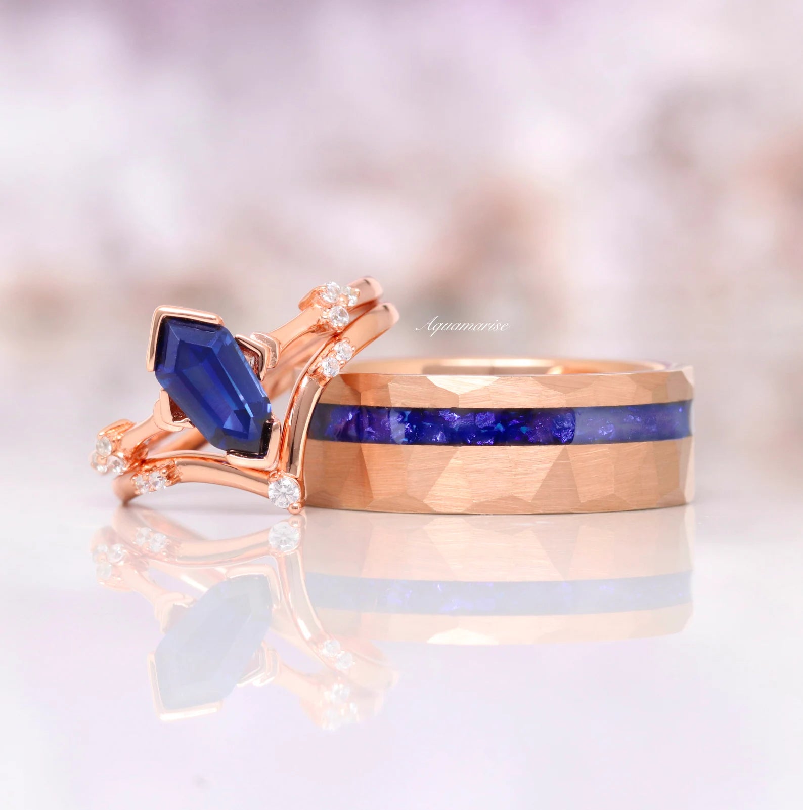 Blue Sapphire Couples Ring - Sterling Silver Matching Wedding Bands for Him & Her - Romantic Anniversary Gift for Couples - Perfect for Engagements, Weddings & Special Occasions