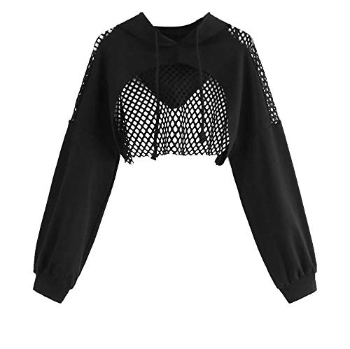 Women's Solid Cutout Mesh Insert Cropped Hoodie - Long Sleeve Crop Top Sweatshirt for Men & Women | Perfect for Gym, Streetwear & Casual Outfits