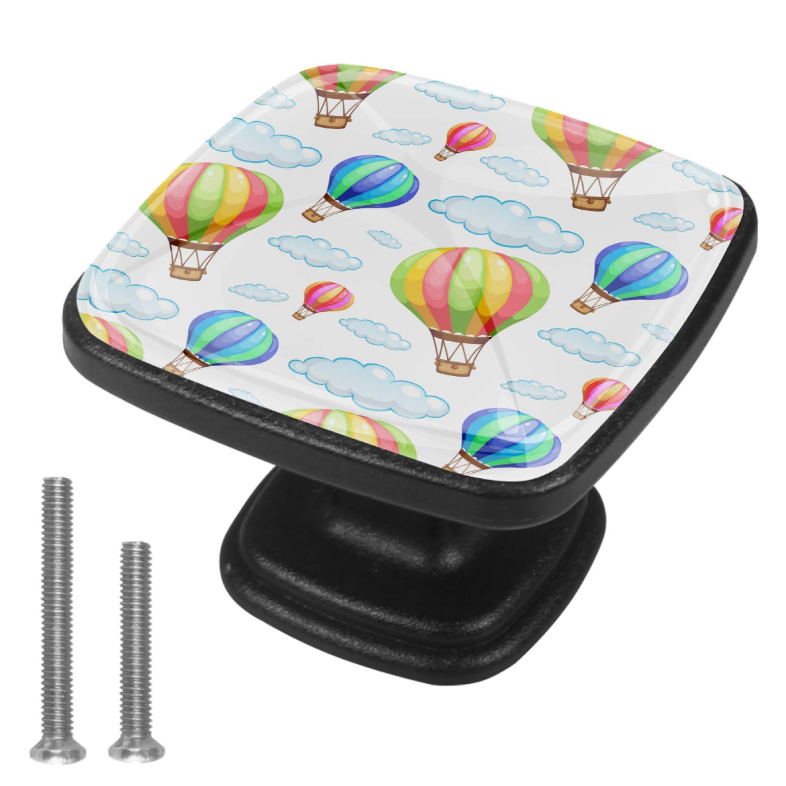 4 Pack Hot Air Balloon Cartoon Cabinet Knobs - 30mm Square Drawer Pulls for Kitchen, Bathroom, Dresser & Cupboard - Fun Home Decor Upgrade for Kids Room & Nursery
