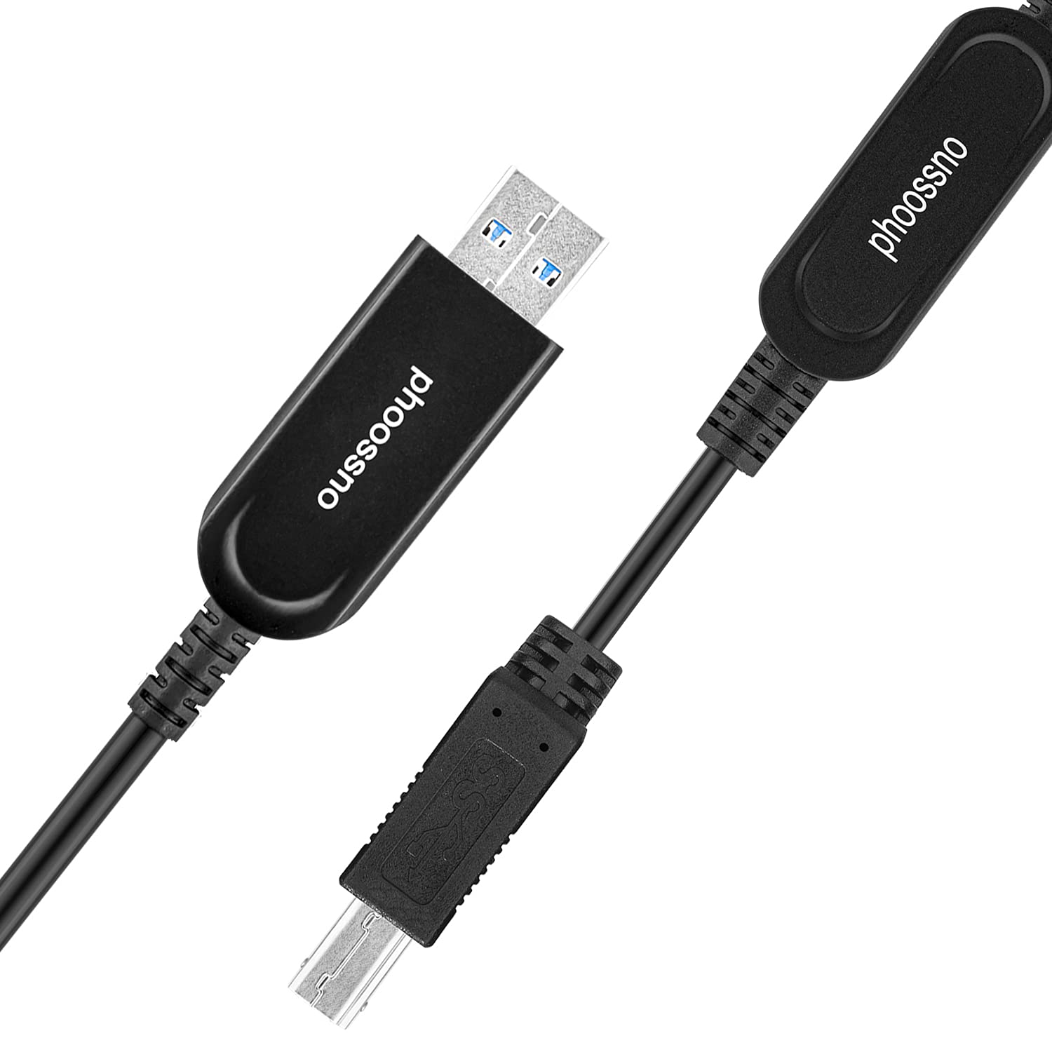Phoossno Active Optical USB 3.0 A to B Extension Cable 10Gbps 33ft/10m - High-Speed Backward Compatible with USB 2.1/1.1 - Perfect for Cameras, Printers, Scanners, Game Controllers & Conference Room Setups