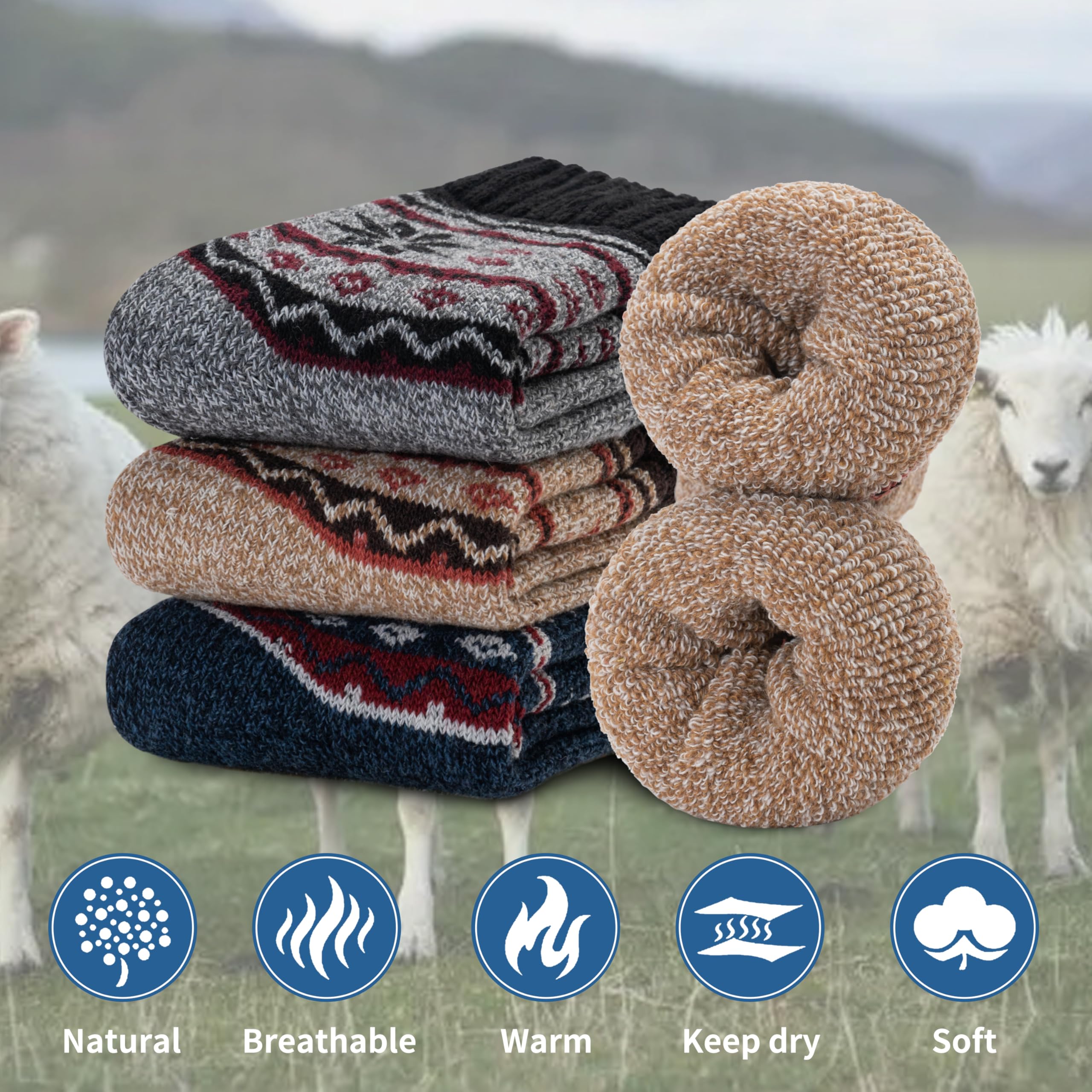 Women's Merino Wool Thermal Socks - 3 Pack for Winter Hiking & Outdoor