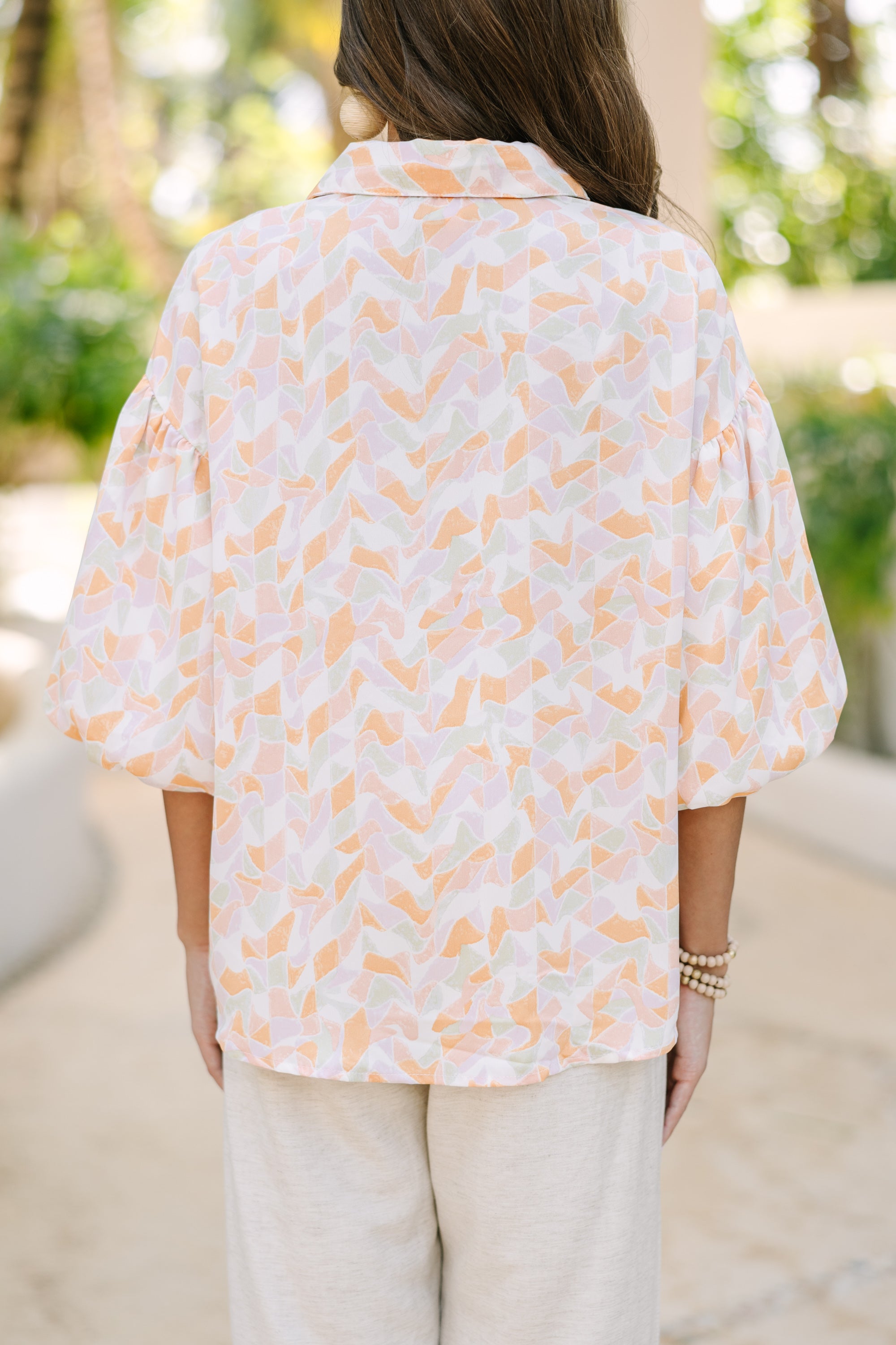 Stylish Peach Pink Abstract Blouse for Women - Trendy Casual & Office Wear - Perfect for Spring Outfits & Summer Fashion