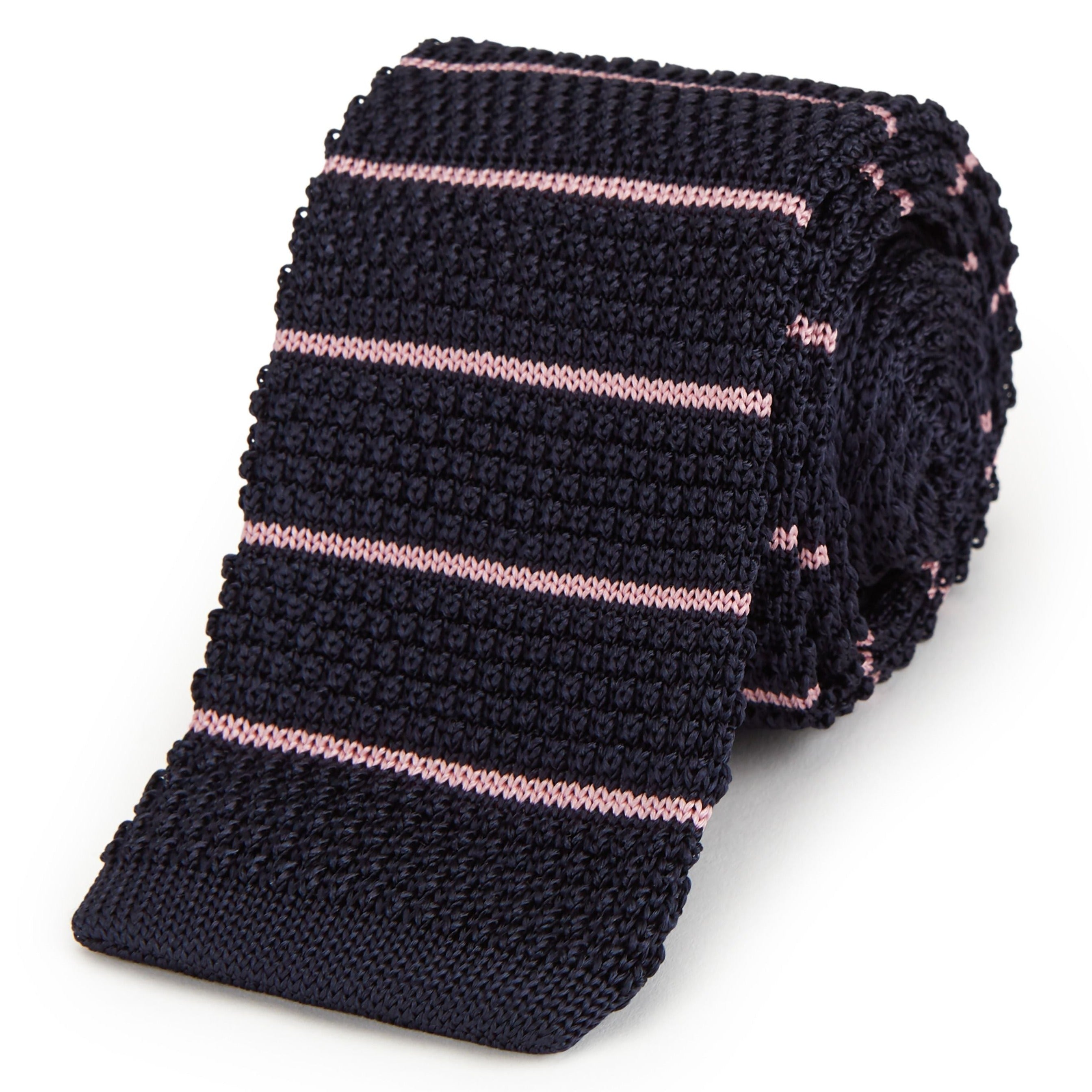 Navy and Pink Knitted Barre Stripe Tie - Classic Striped Knit Tie for Men - Perfect for Weddings, Business Meetings and Formal Occasions