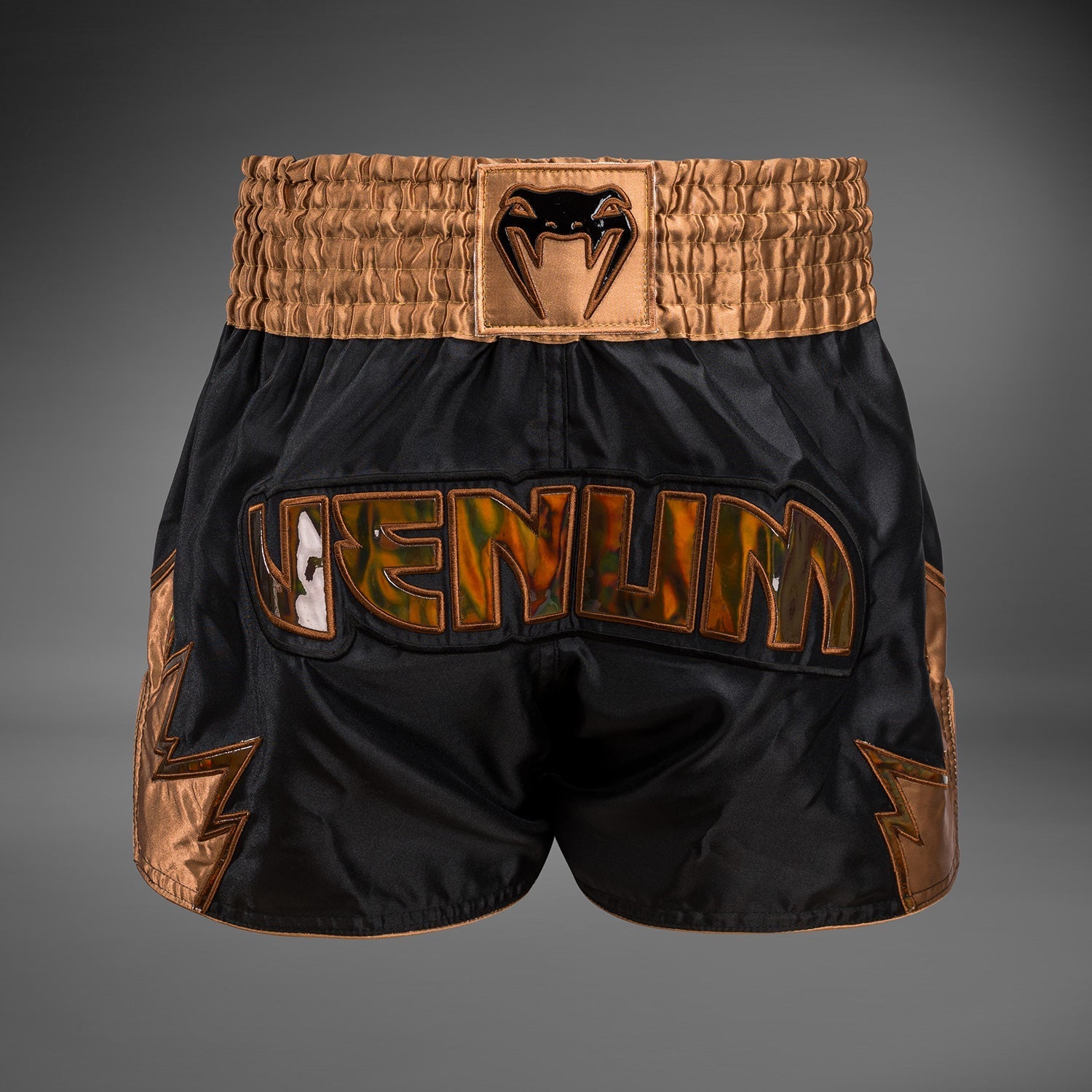 Venum Inferno Muay Thai Shorts for Men - Premium MMA Training & Fighting Shorts - Breathable & Lightweight Combat Shorts - Black/Bronze Color - Perfect for Muay Thai, Kickboxing & MMA Training