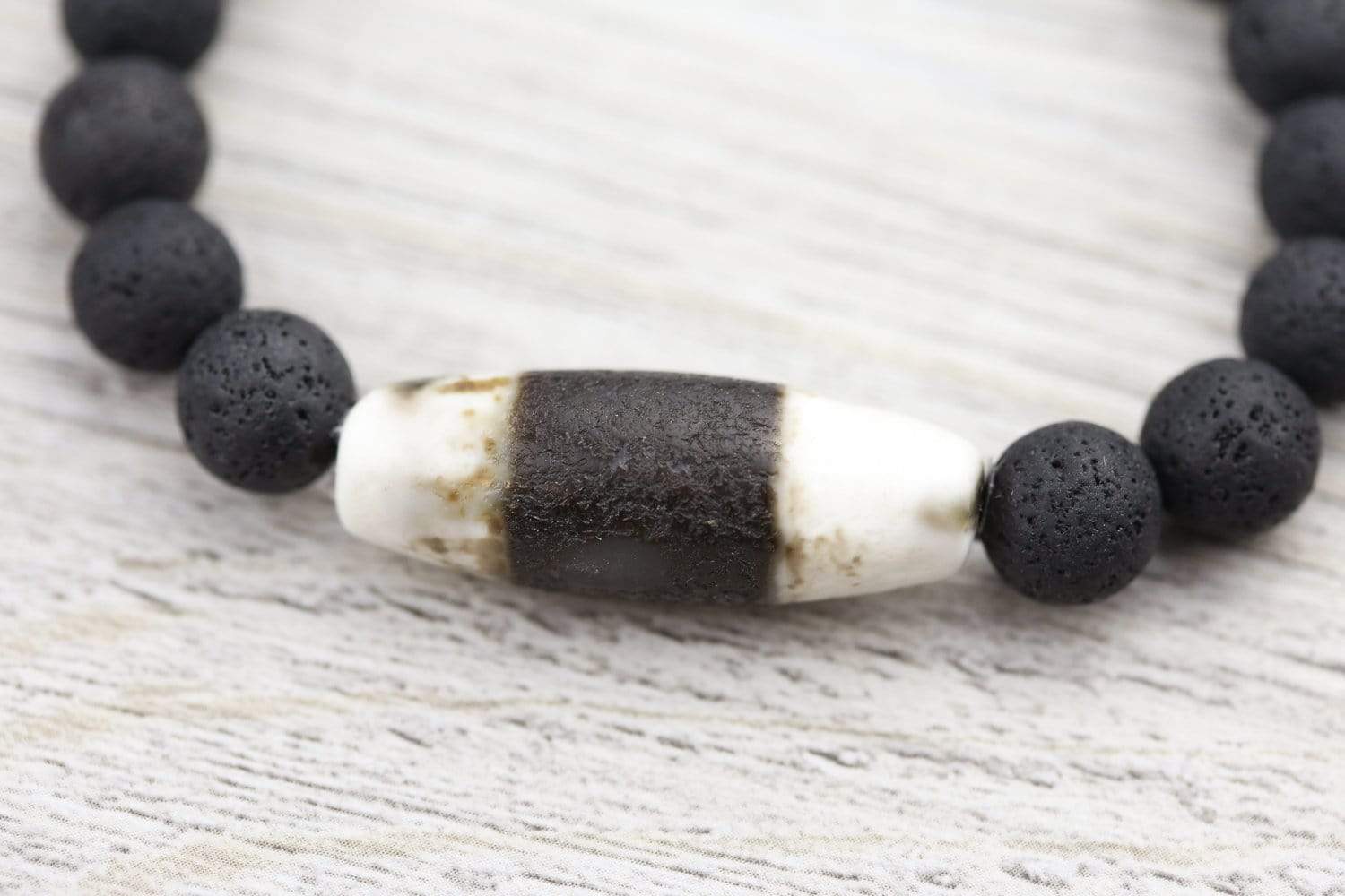 Authentic Tibetan Dzi Beads & Lava Stone Men's Bracelet - Spiritual Protection & Healing Energy for Meditation, Yoga & Daily Wear