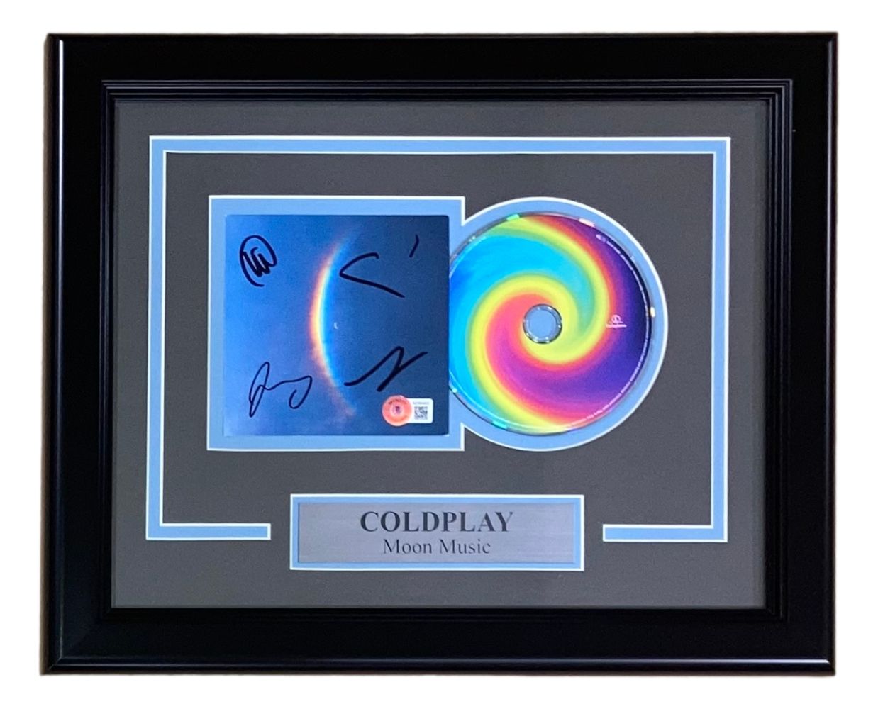 Coldplay Band Signed Framed Moon Music CD Insert with BAS LOA - Perfect for Music Collectors & Coldplay Fans, Ideal for Home Decor & Gift Giving