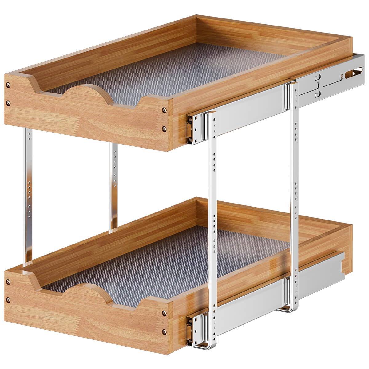2-Tier Pull Out Cabinet Drawers - Wood Organizer for Kitchen, Pantry & Bathroom Storage