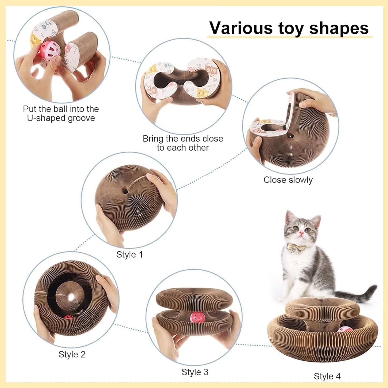 Foldable Magic Organ Cat Scratch Board with Toy Bell Ball - Interactive Cardboard Cat Toy for Play & Exercise - Perfect for Indoor Cats, Kittens & Multi-Cat Households (1pc)