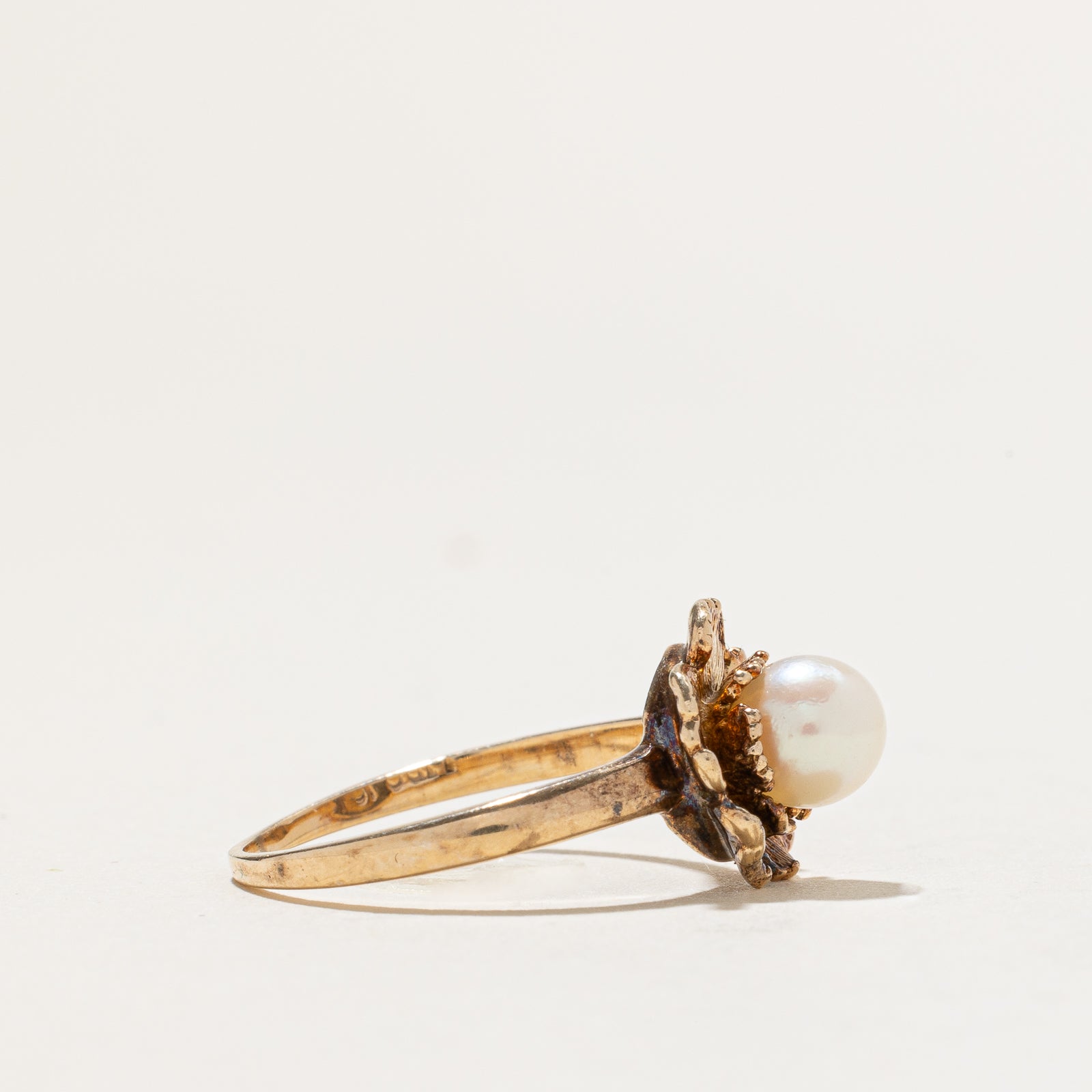 Solitaire Pearl Flower Ring - Elegant 14K Gold Plated Sterling Silver Ring for Women, Size 6.75 | Perfect for Weddings, Anniversaries & Special Occasions