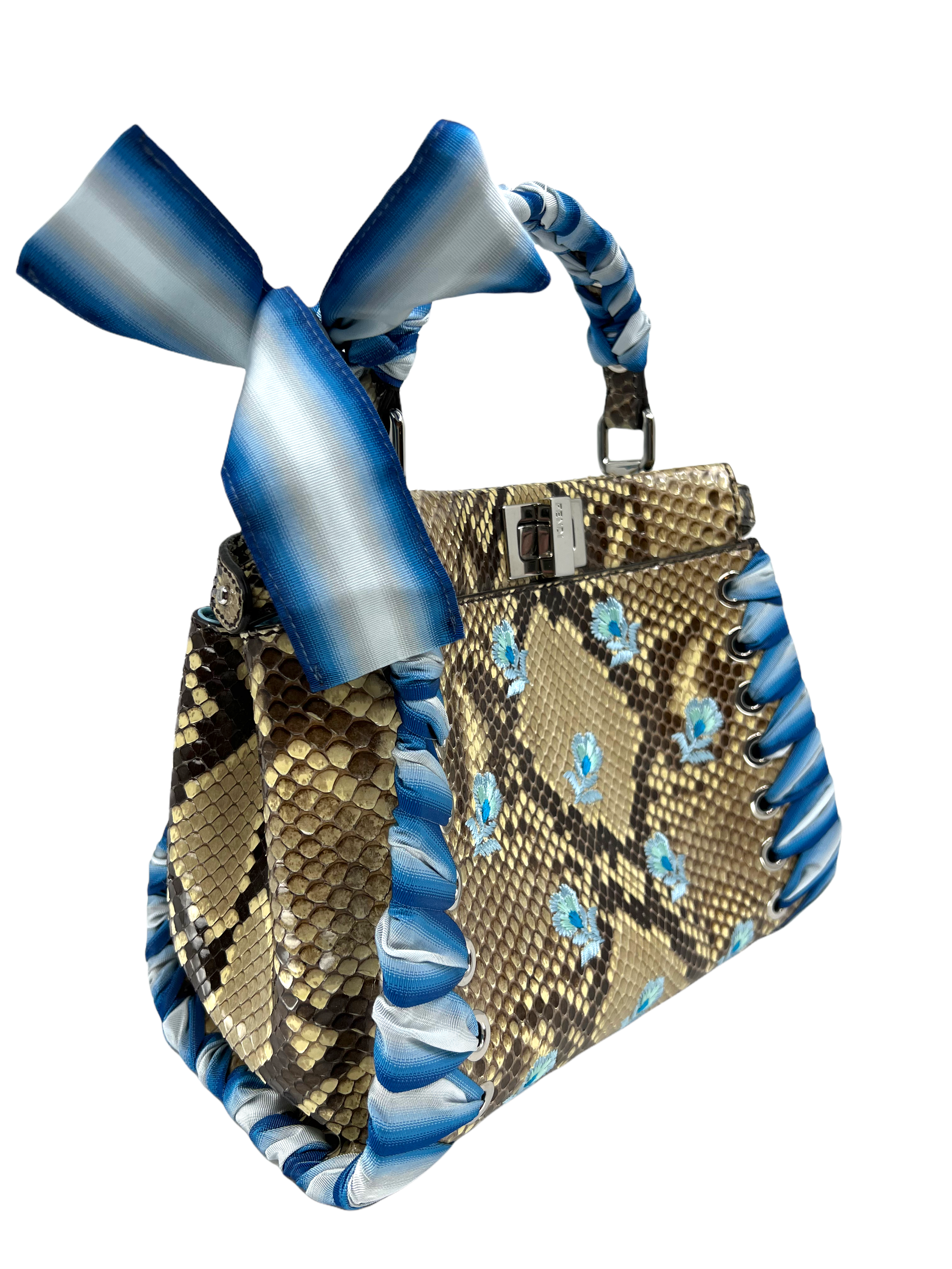 FENDI Peekaboo Mini Whipstitched Embroidered Python Leather Shoulder Bag - Luxury Designer Handbag for Women, Perfect for Parties, Dates & Special Occasions