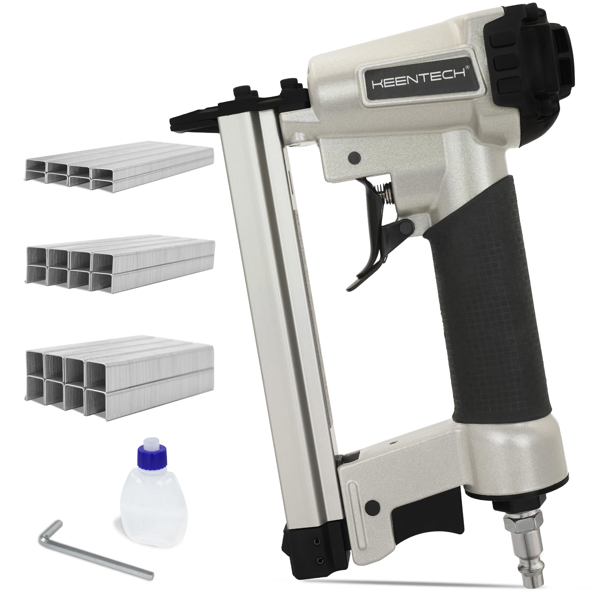 KEENTECH 21 Gauge Pneumatic Staple Gun - Air Upholstery Stapler with 3000pcs 1/2