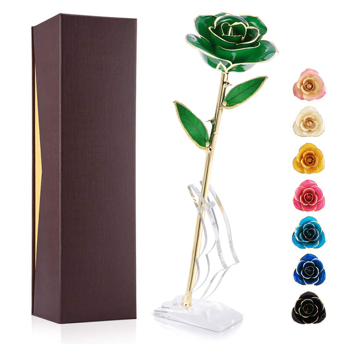 24K Gold Dipped Real Rose Flower - Eternal Golden Rose Gift for Women (Best Friend, Girlfriend, Wife, Grandma) - Perfect Birthday, Anniversary, Valentine's Day, Sweetest Day, Halloween, Thanksgiving & Christmas Gift - Comes with Green Display Stand - Ideal for Romantic Surprises, Home Decor & Luxury Gift Giving