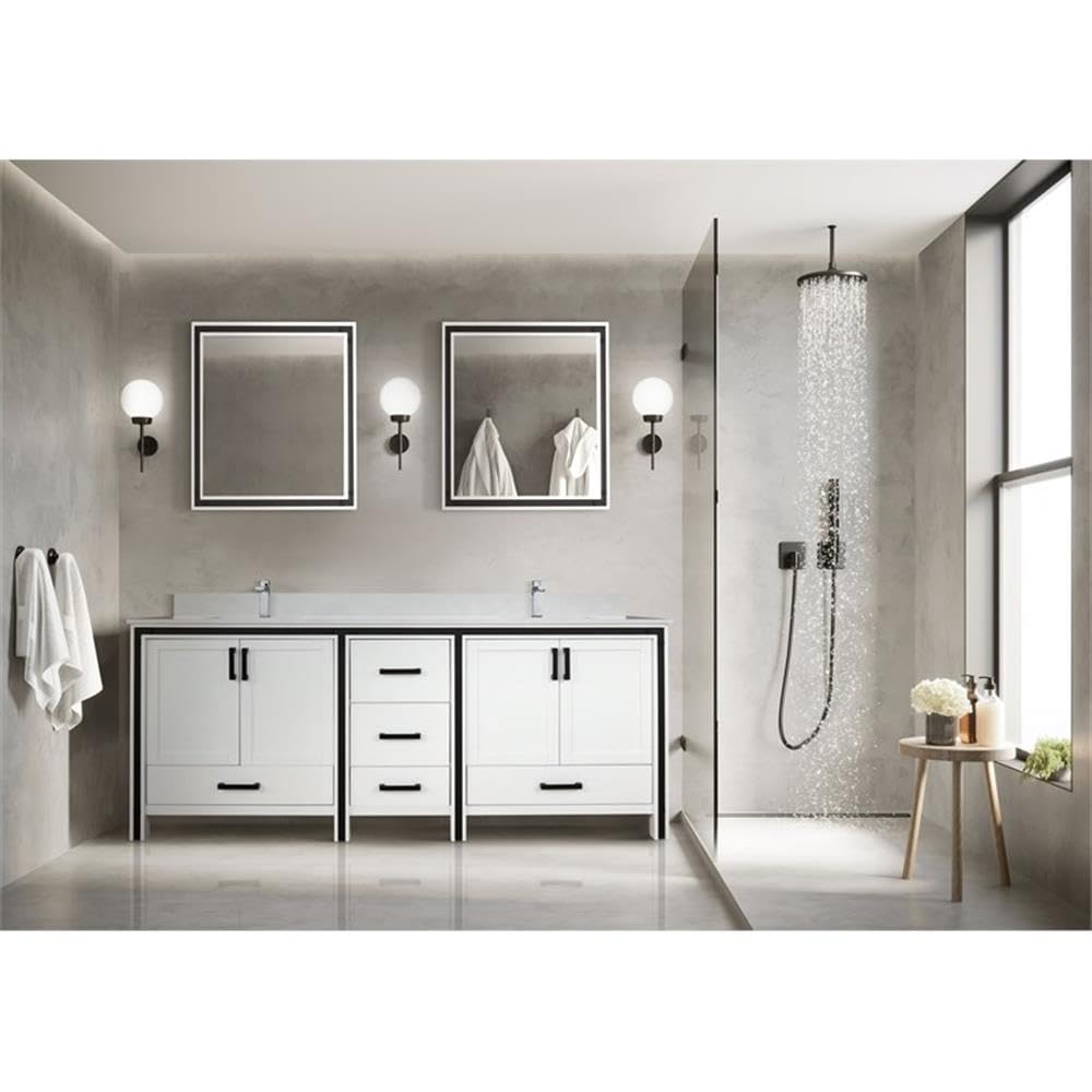 Ziva 80-Inch Wide x 22-Inch Deep White Double Bathroom Vanity Set with 30-Inch Mirrors - Perfect for Master Bathroom Renovation & Modern Home Decor