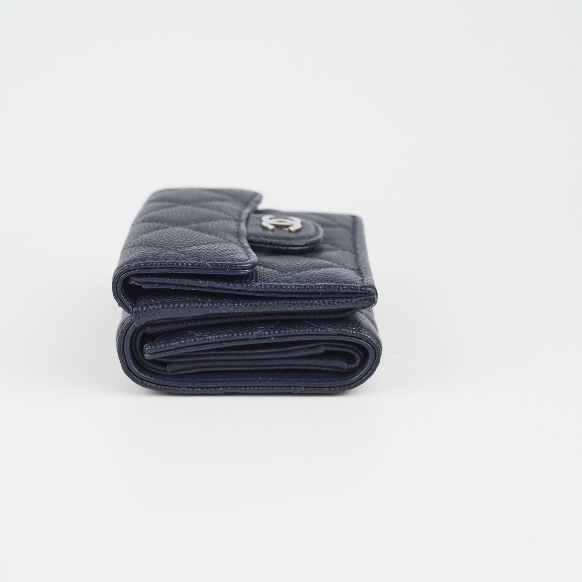 Chanel Caviar Leather Compact Wallet in Navy Blue - Perfect for Everyday Use & Luxury Gift Giving
