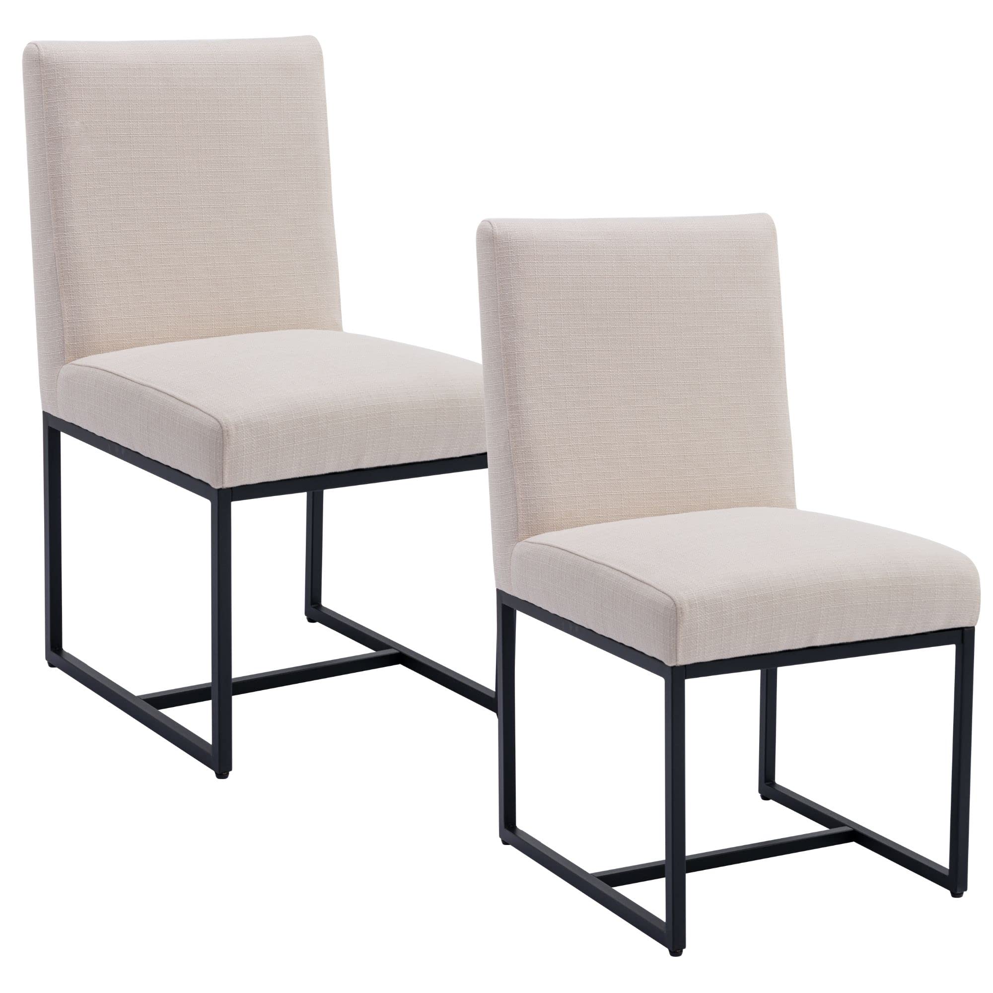 RIVOVA Modern Linen Upholstered Dining Chairs with Sturdy Metal Base - Set of 2 Cream Dining Room Side Chairs for Kitchen, Restaurant & Home Decor